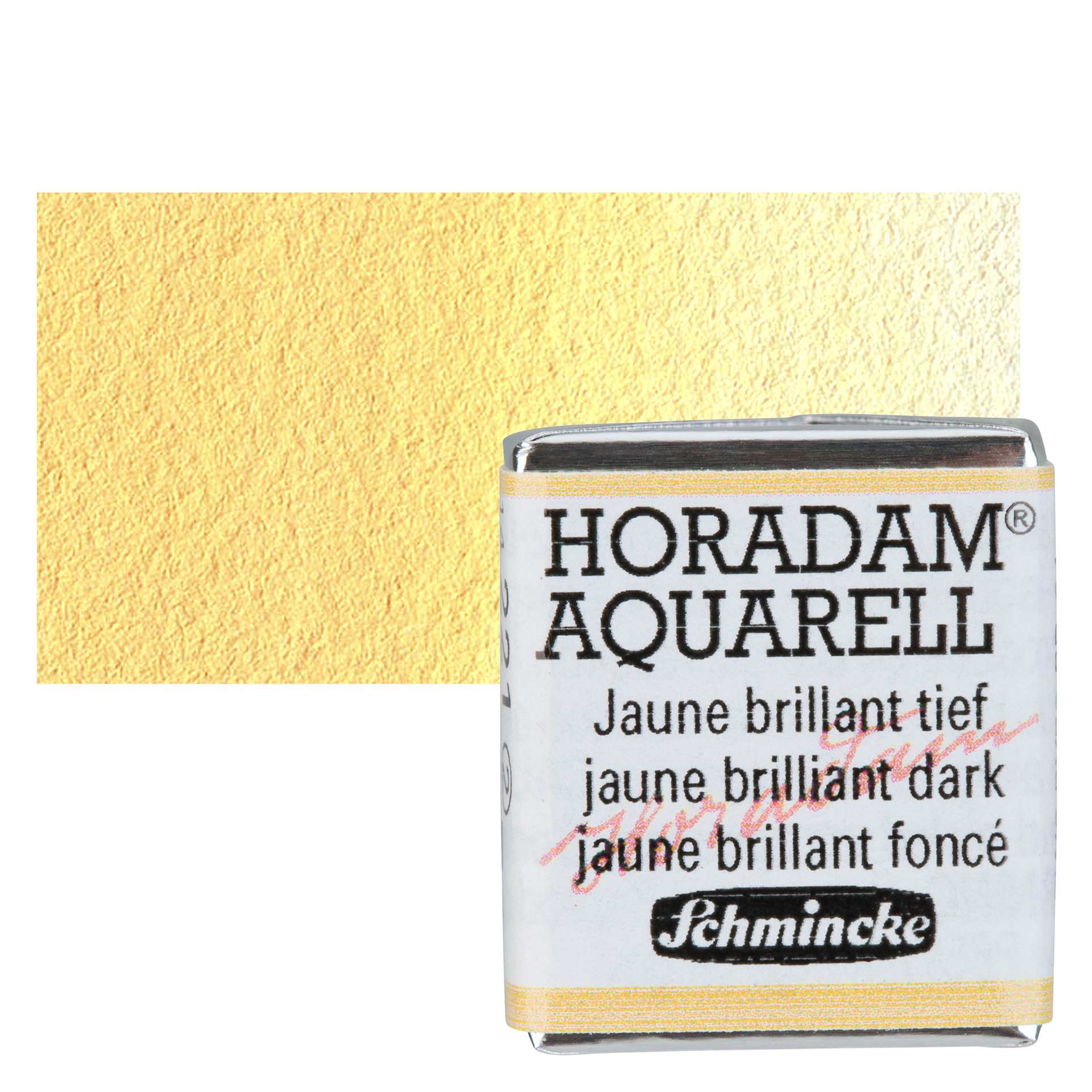 Schmincke Horadam Aquarell Watercolor - Jaune Brilliant Dark, Half Pan and swatch