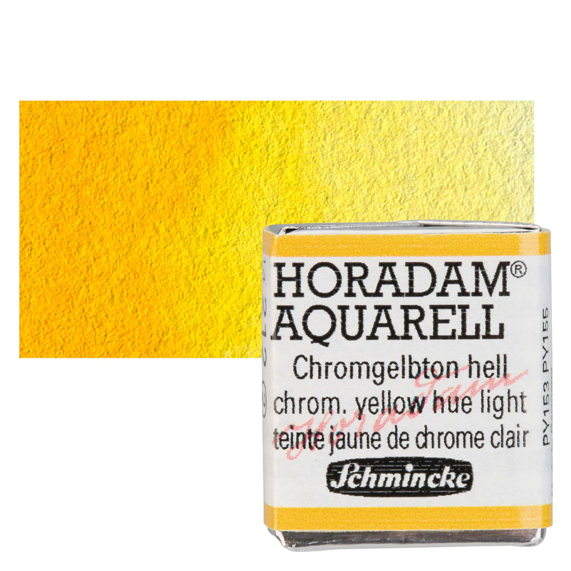 Schmincke Horadam Aquarell Watercolor - Chromium Yellow Hue Light, Half Pan and swatch