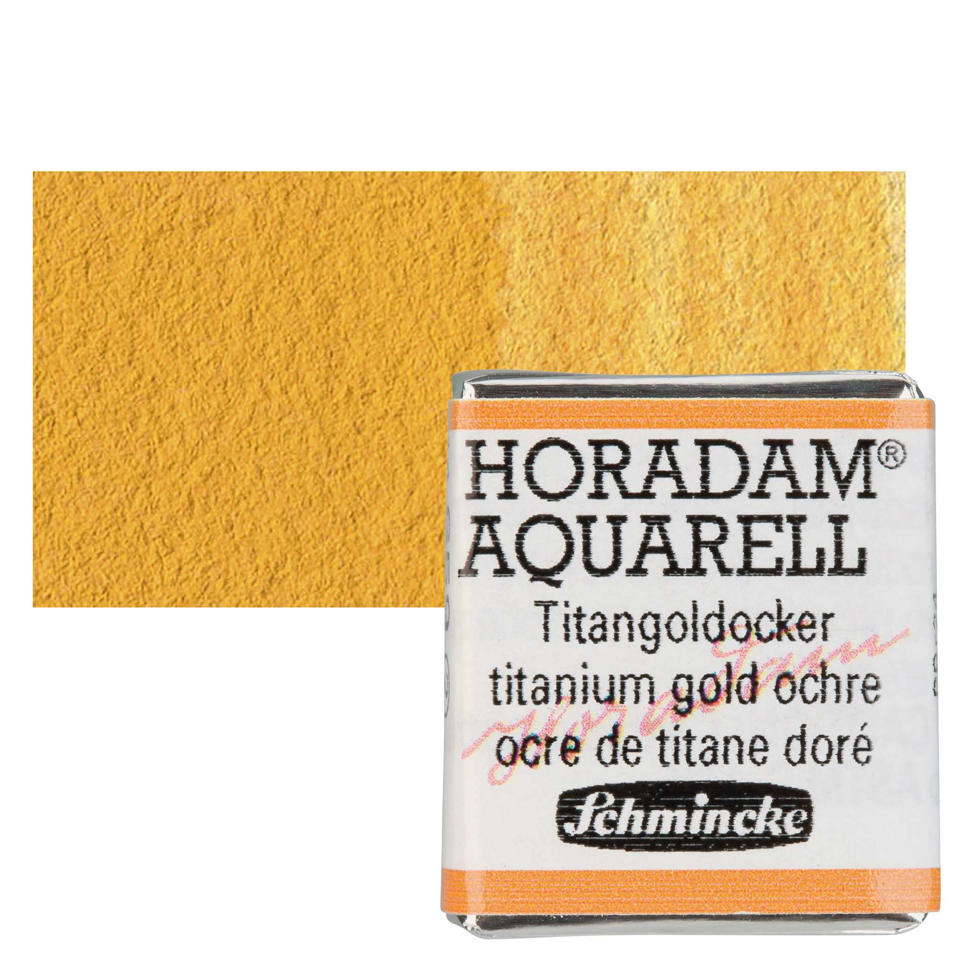 Schmincke Horadam Aquarell Watercolor - Titanium Gold Ochre, Half Pan and swatch