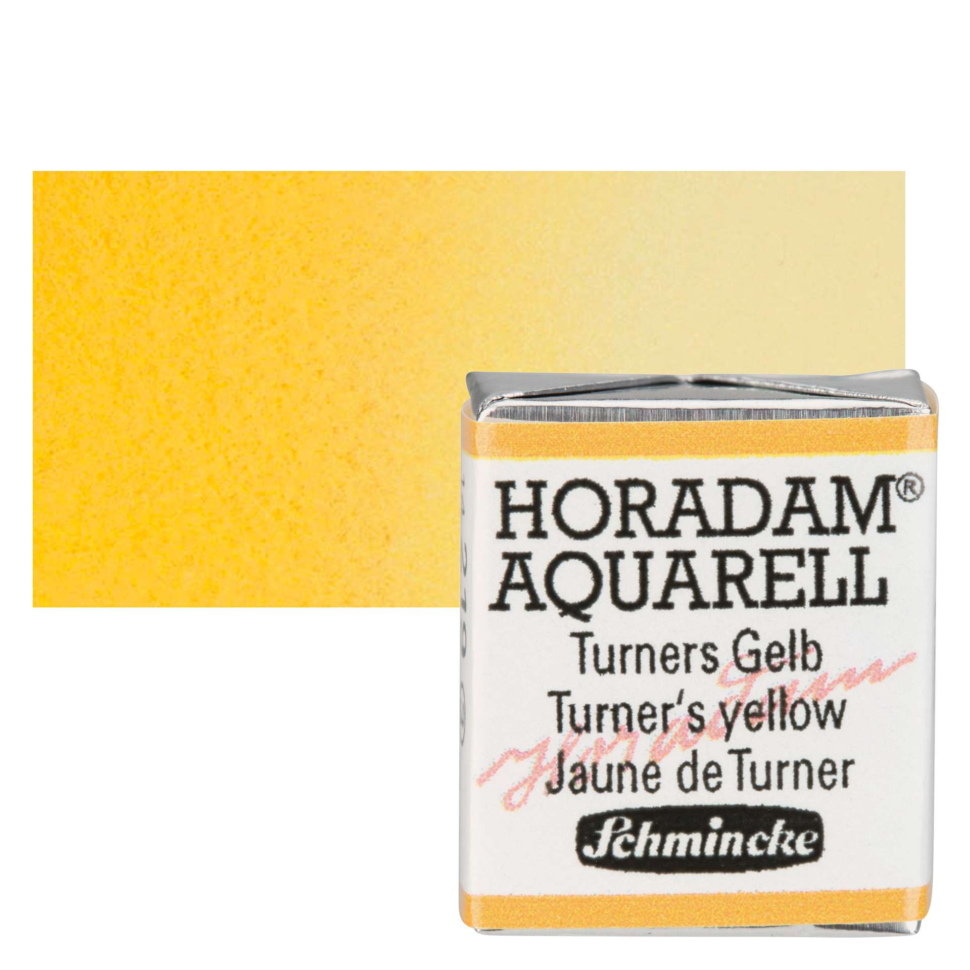 Schmincke Horadam Aquarell Watercolor - Turner's Yellow, Half Pan and swatch