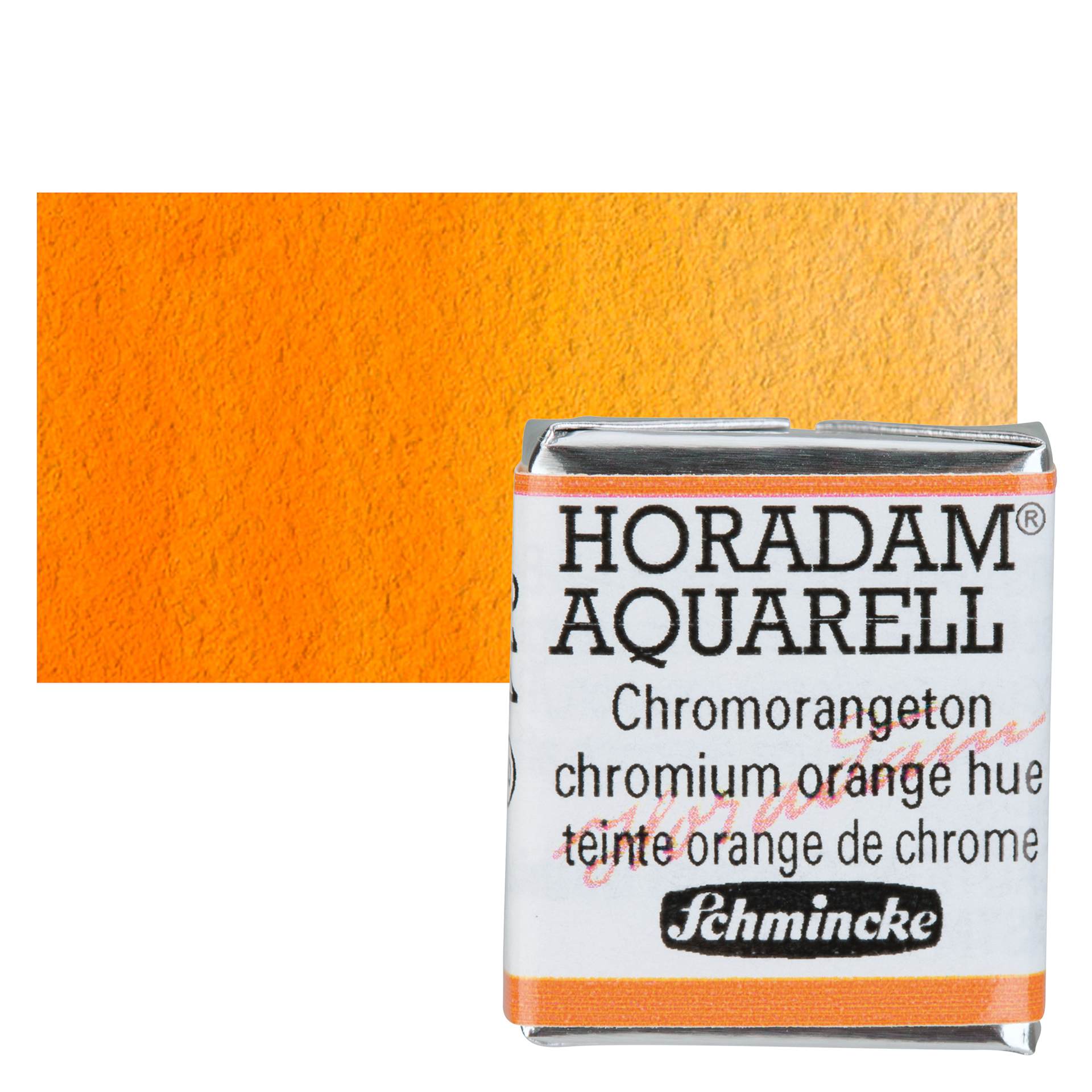 Schmincke Horadam Aquarell Watercolor - Chromium Orange Hue, Half Pan and swatch
