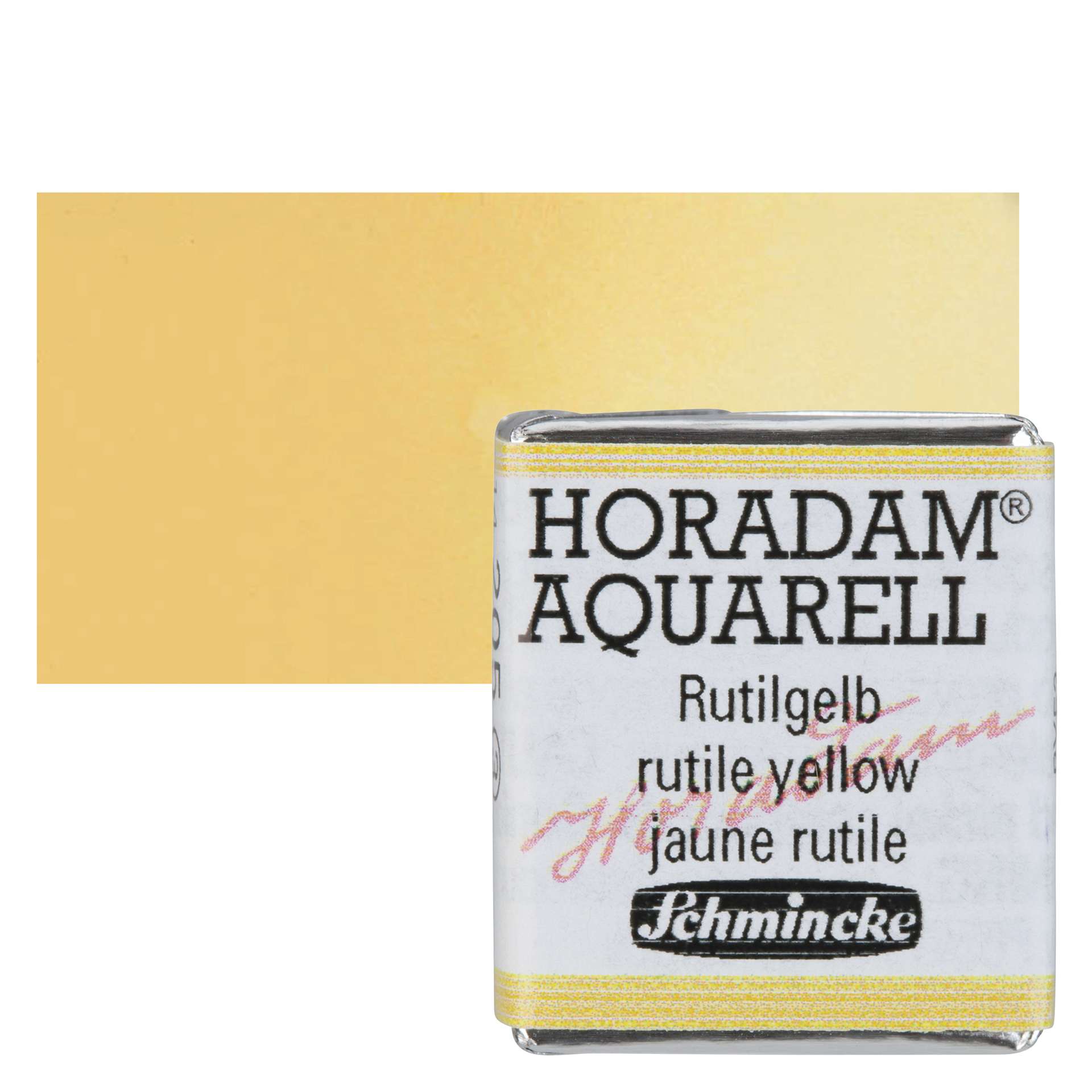 Schmincke Horadam Aquarell Watercolor - Rutile Yellow, Half Pan and swatch
