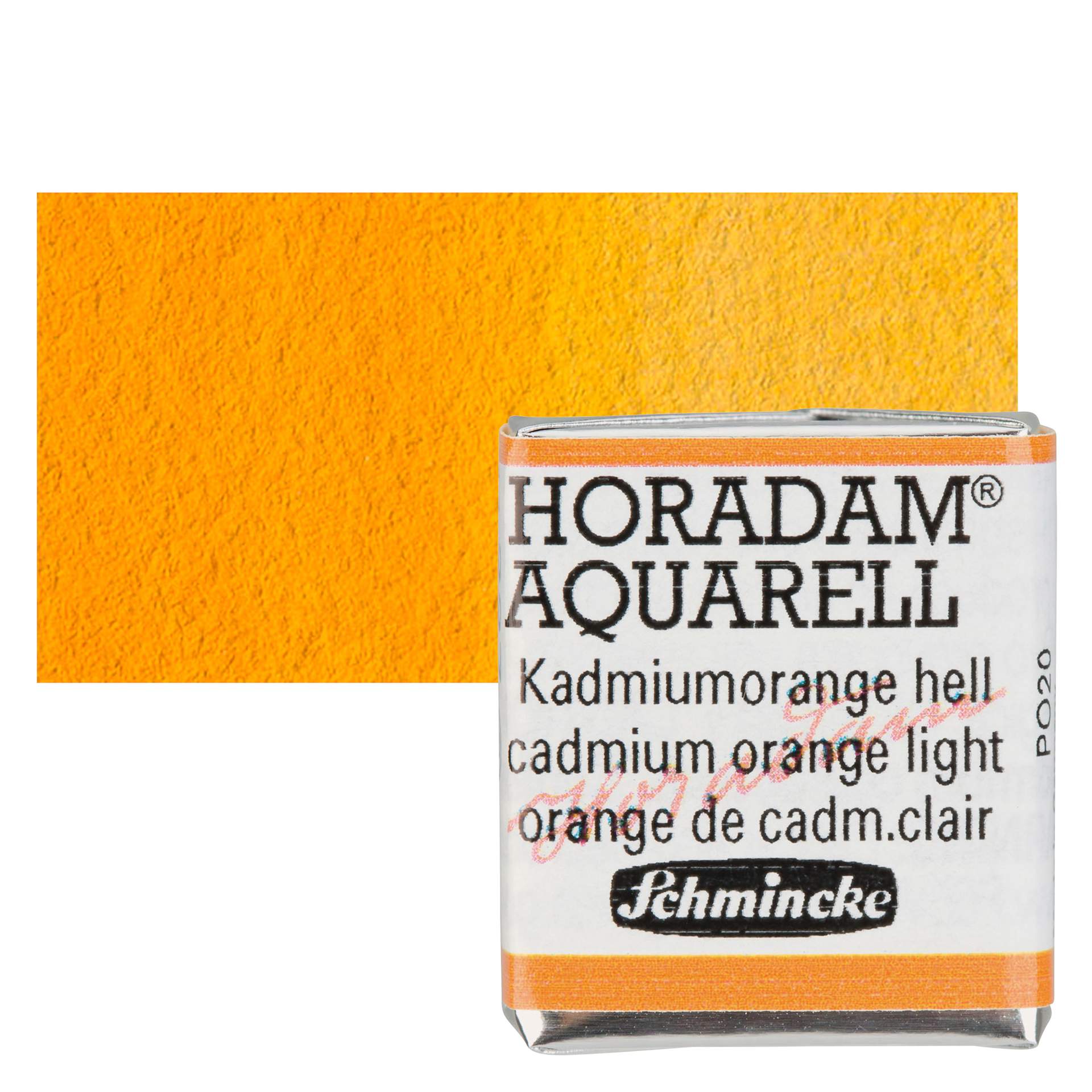 Schmincke Horadam Aquarell Watercolor - Cadmium Orange Light, Half Pan and swatch