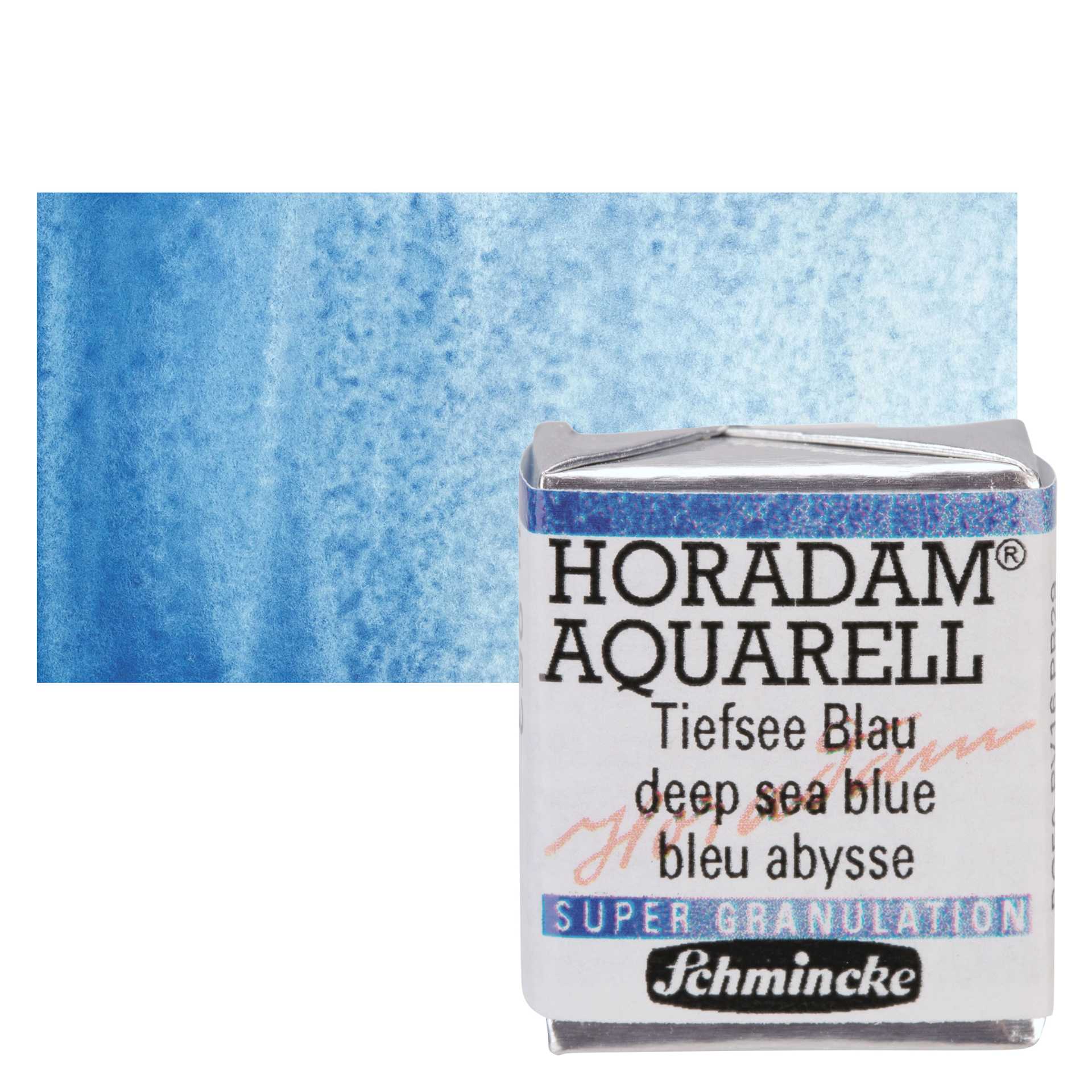 Schmincke Horadam Aquarell Watercolor - Deep Sea Blue, Supergranulation, Half Pan and swatch