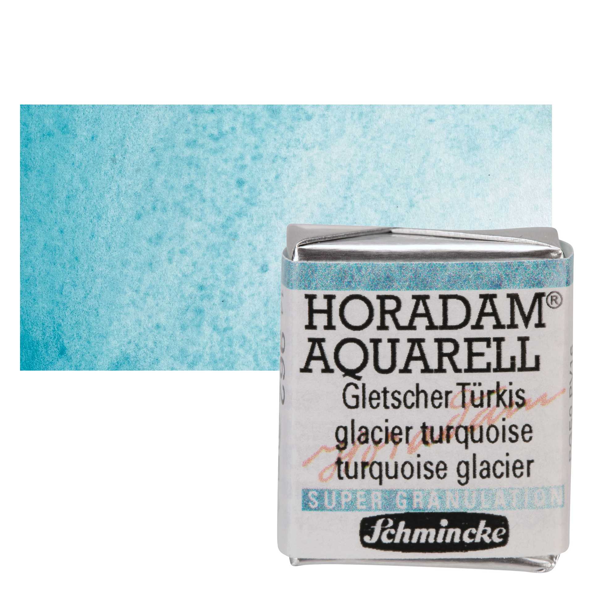 Schmincke Horadam Aquarell Artist Watercolor - Glacier Turquoise, Supergranulation, Half Pan and swatch