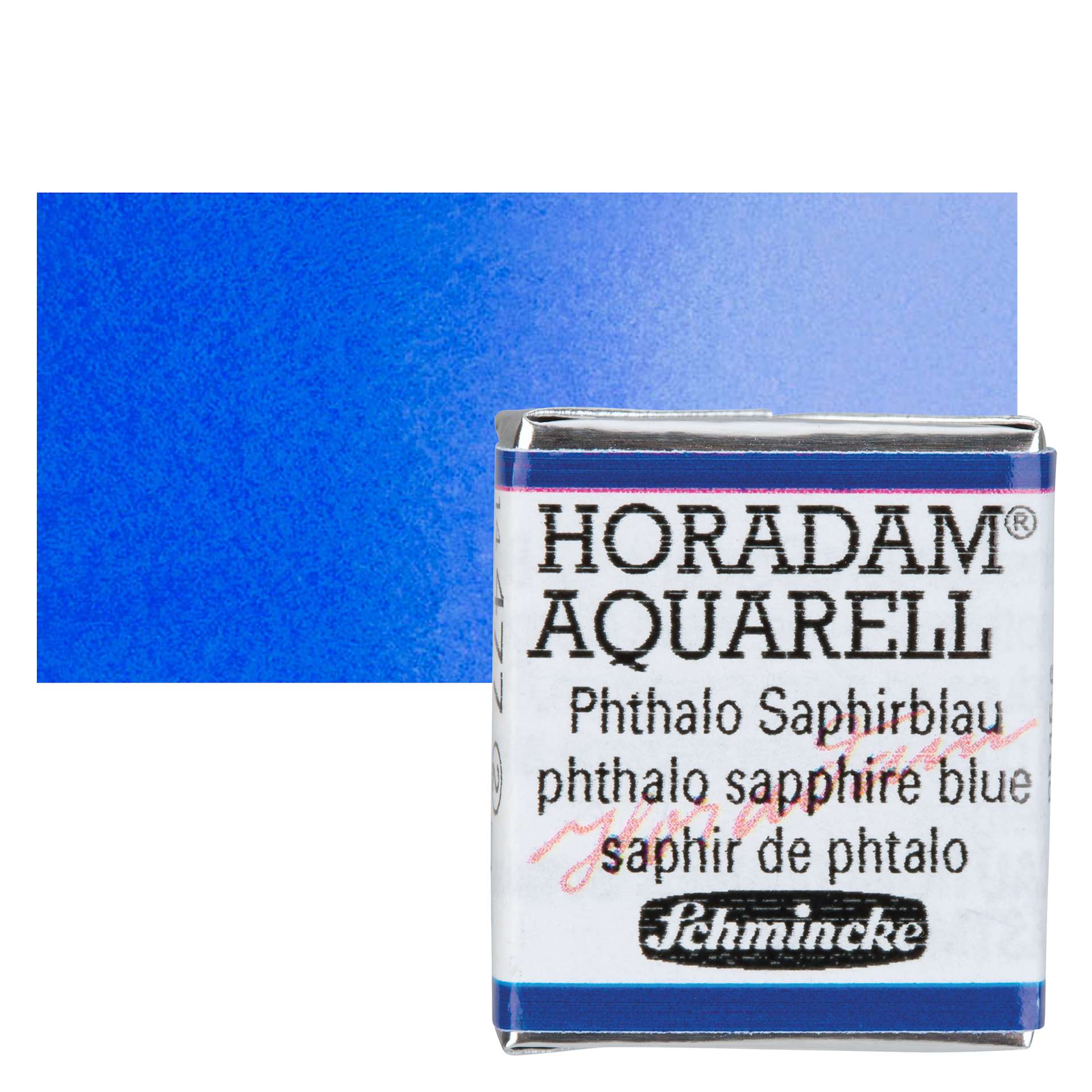 Schmincke Horadam Aquarell Artist Watercolor - Phthalo Sapphire Blue, Half Pan and swatch