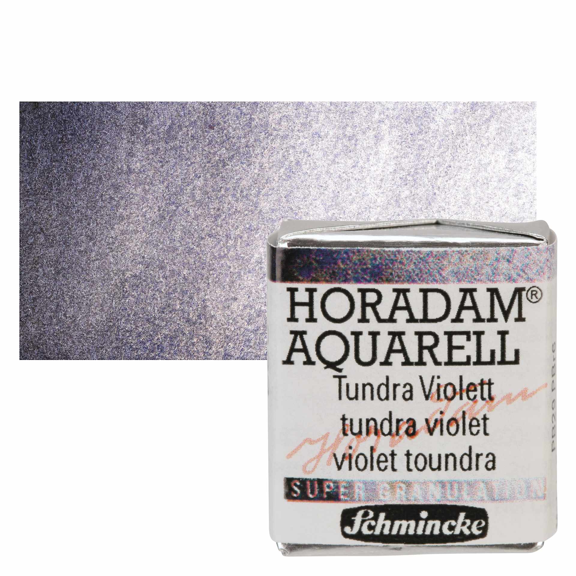 Schmincke Horadam Aquarell Artist Watercolor - Tundra Violet, Supergranulation, Half Pan and swatch