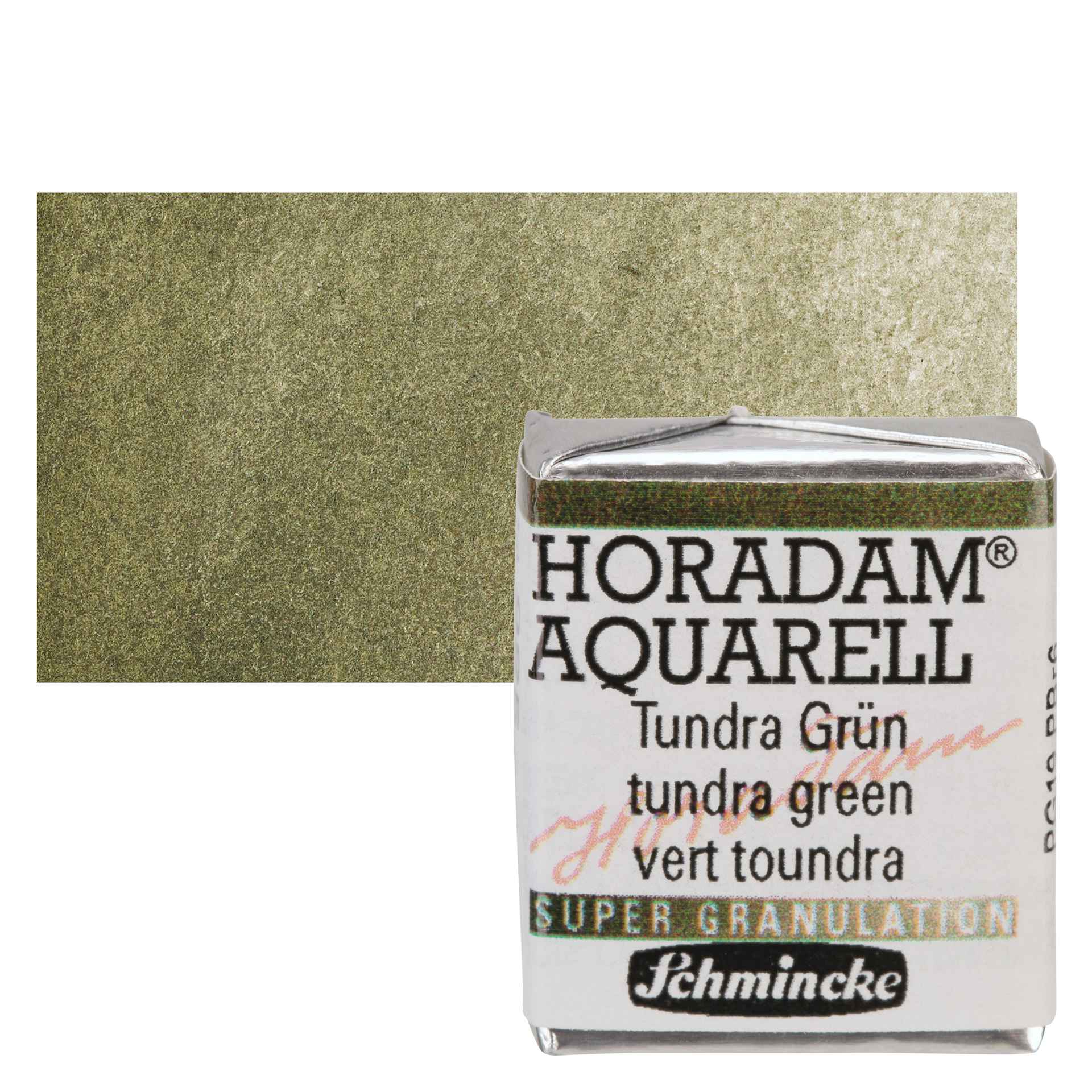 Schmincke Horadam Aquarell Artist Watercolor - Tundra Green, Supergranulation, Half Pan and swatch