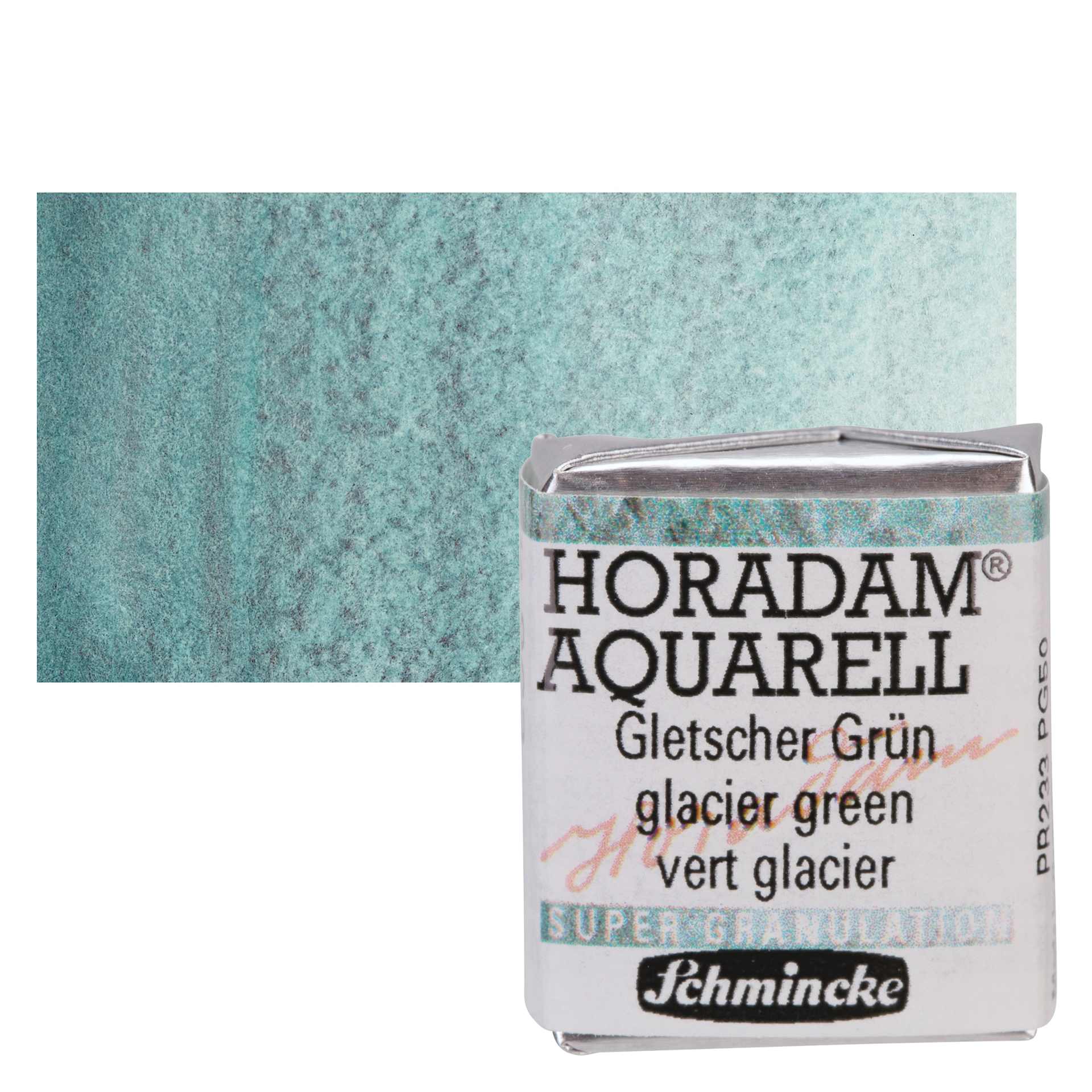 Schmincke Horadam Aquarell Artist Watercolor - Glacier Green, Supergranulation, Half Pan and swatch