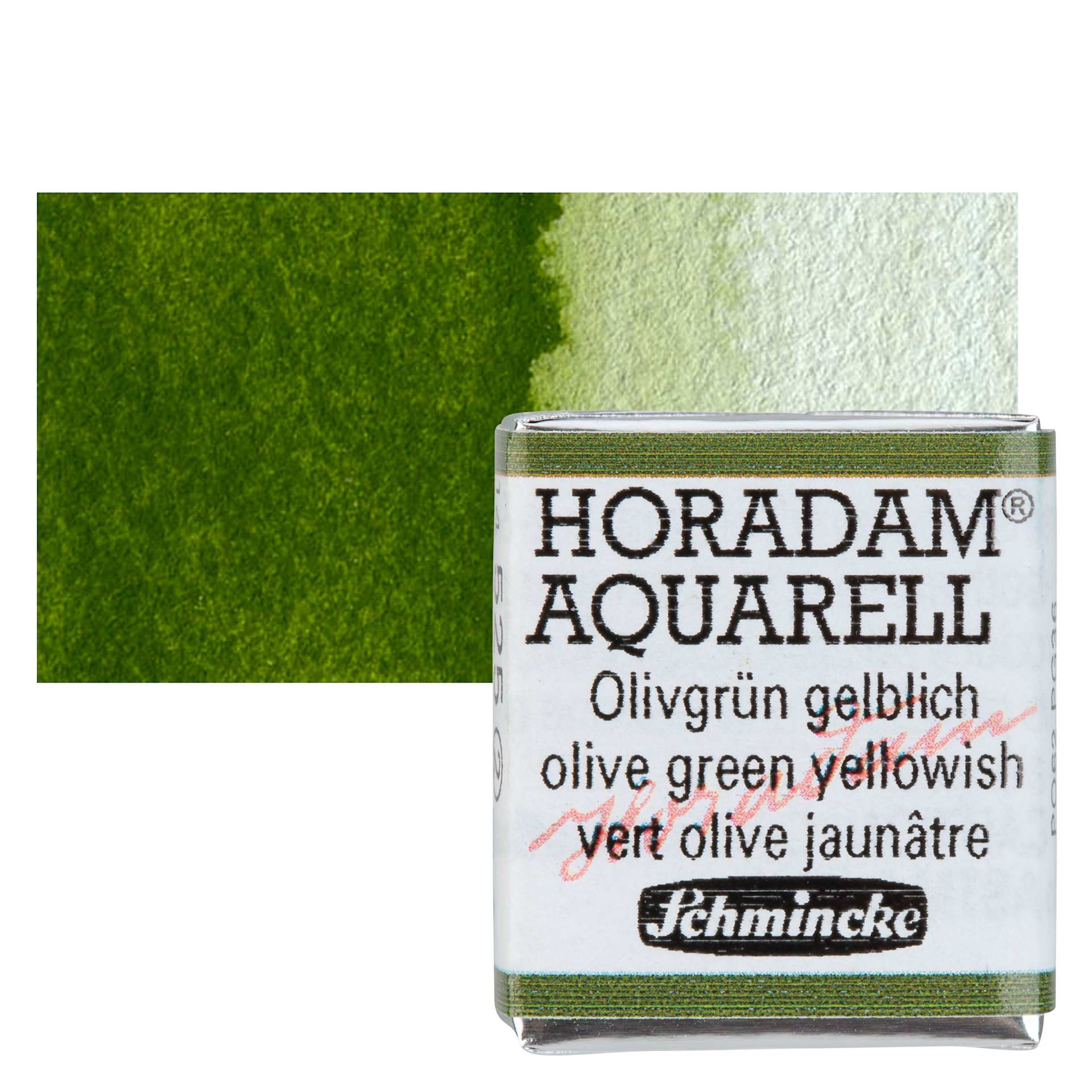 Schmincke Horadam Aquarell Watercolor - Olive Green Yellowish, Half Pan and swatch
