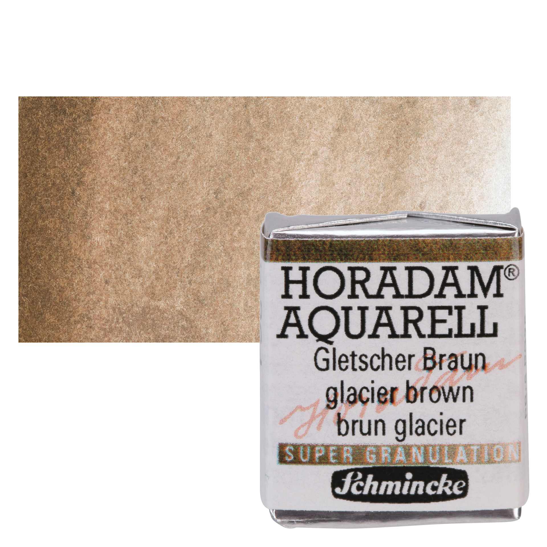 Schmincke Horadam Aquarell Artist Watercolor - Glacier Brown, Supergranulation, Half Pan and swatch