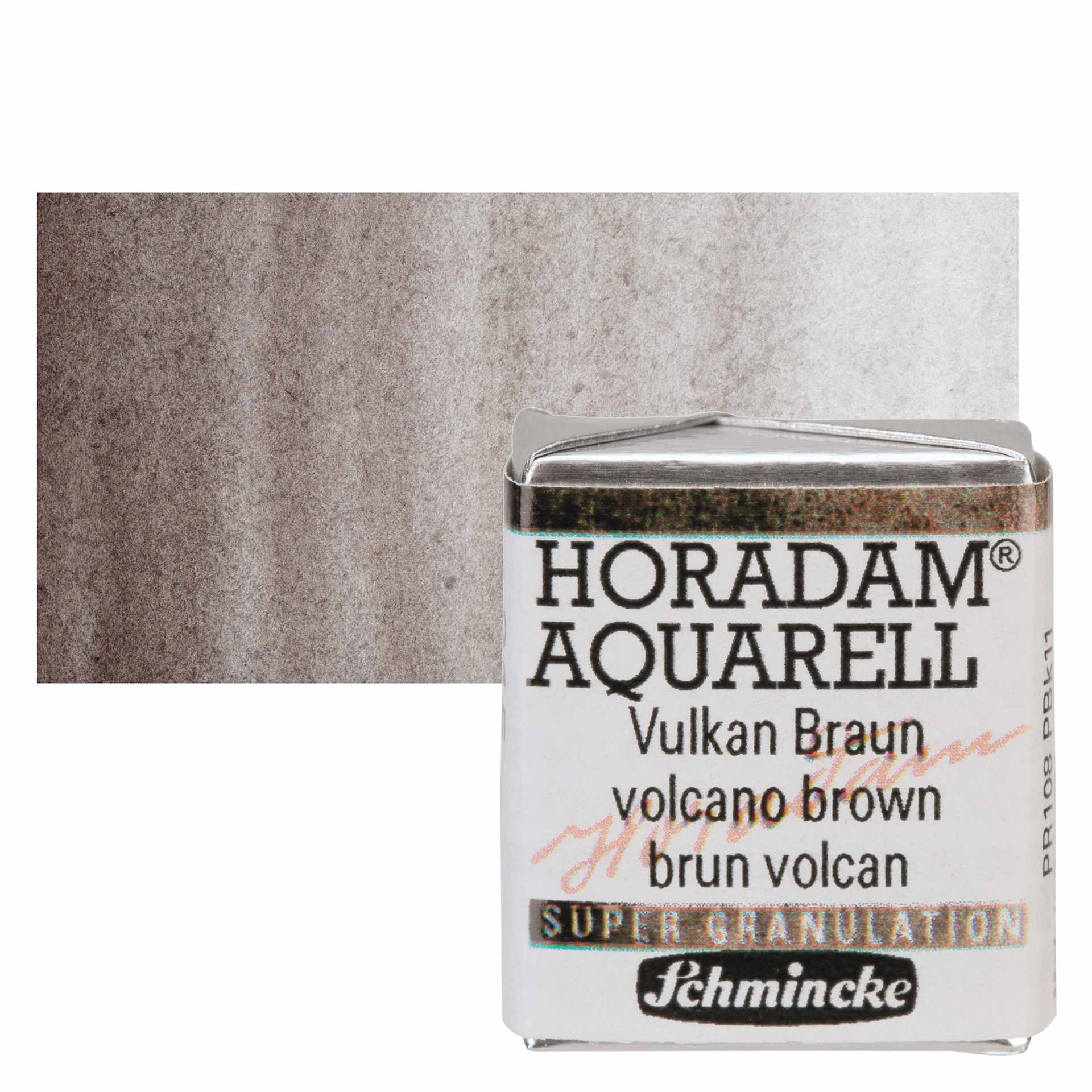Schmincke Horadam Aquarell Artist Watercolor - Volcano Brown, Supergranulation, Half Pan and swatch
