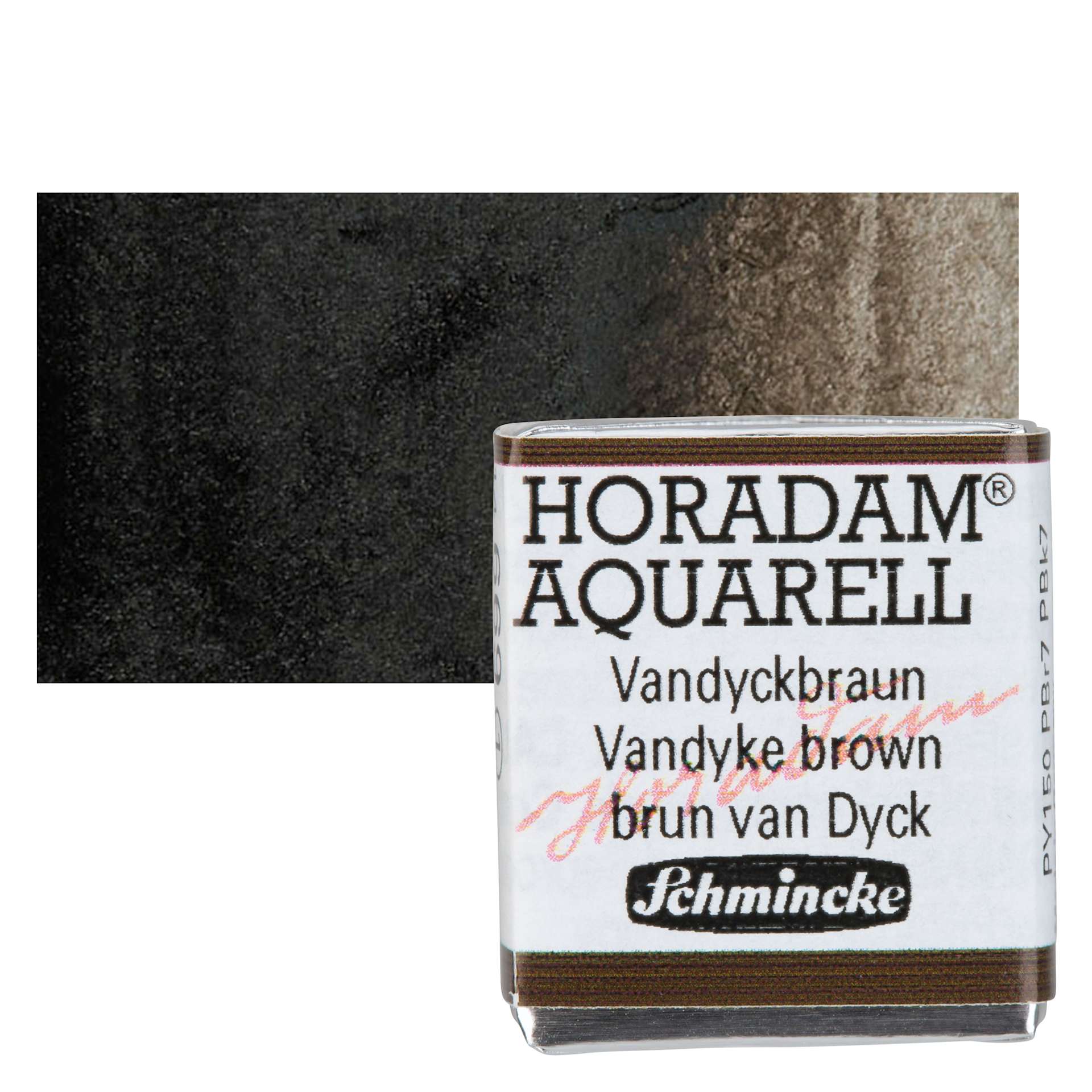 Schmincke Horadam Aquarell Watercolor - Vandyke Brown, Half Pan and swatch