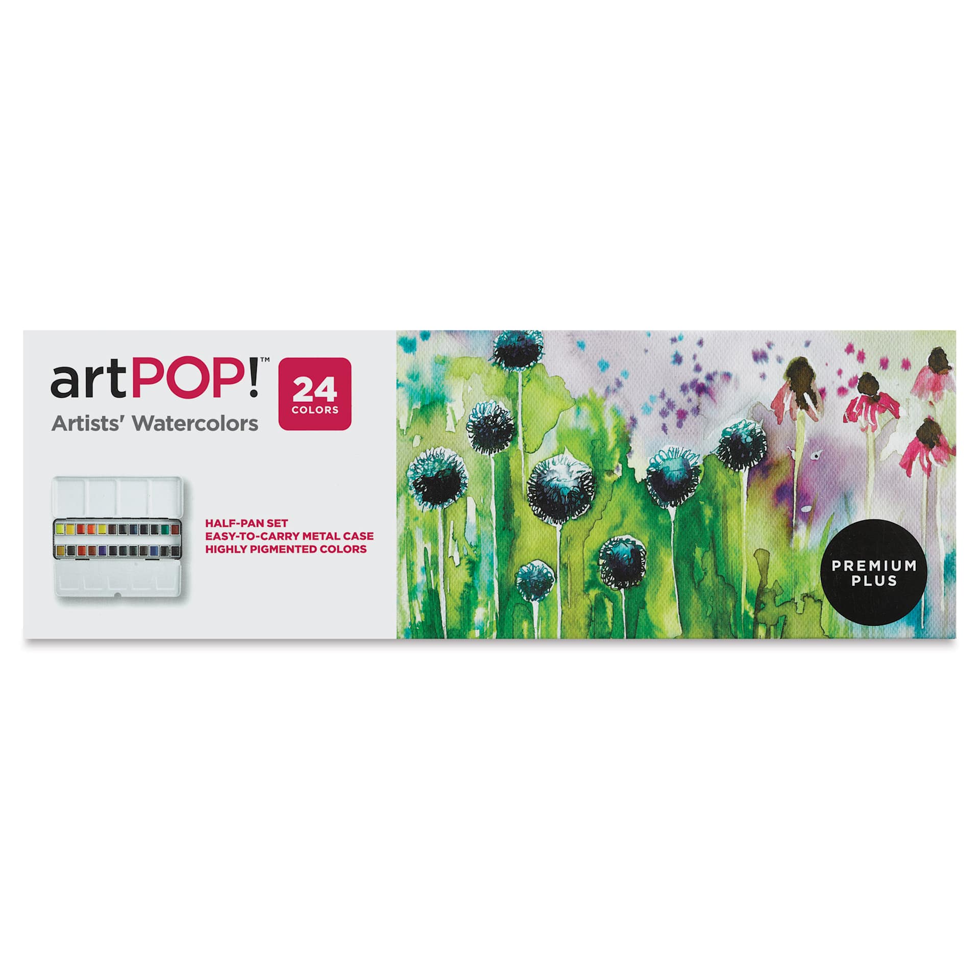 artPOP! Watercolor Half Pan Sets - Set of 24, Half Pans (Front of packaging)