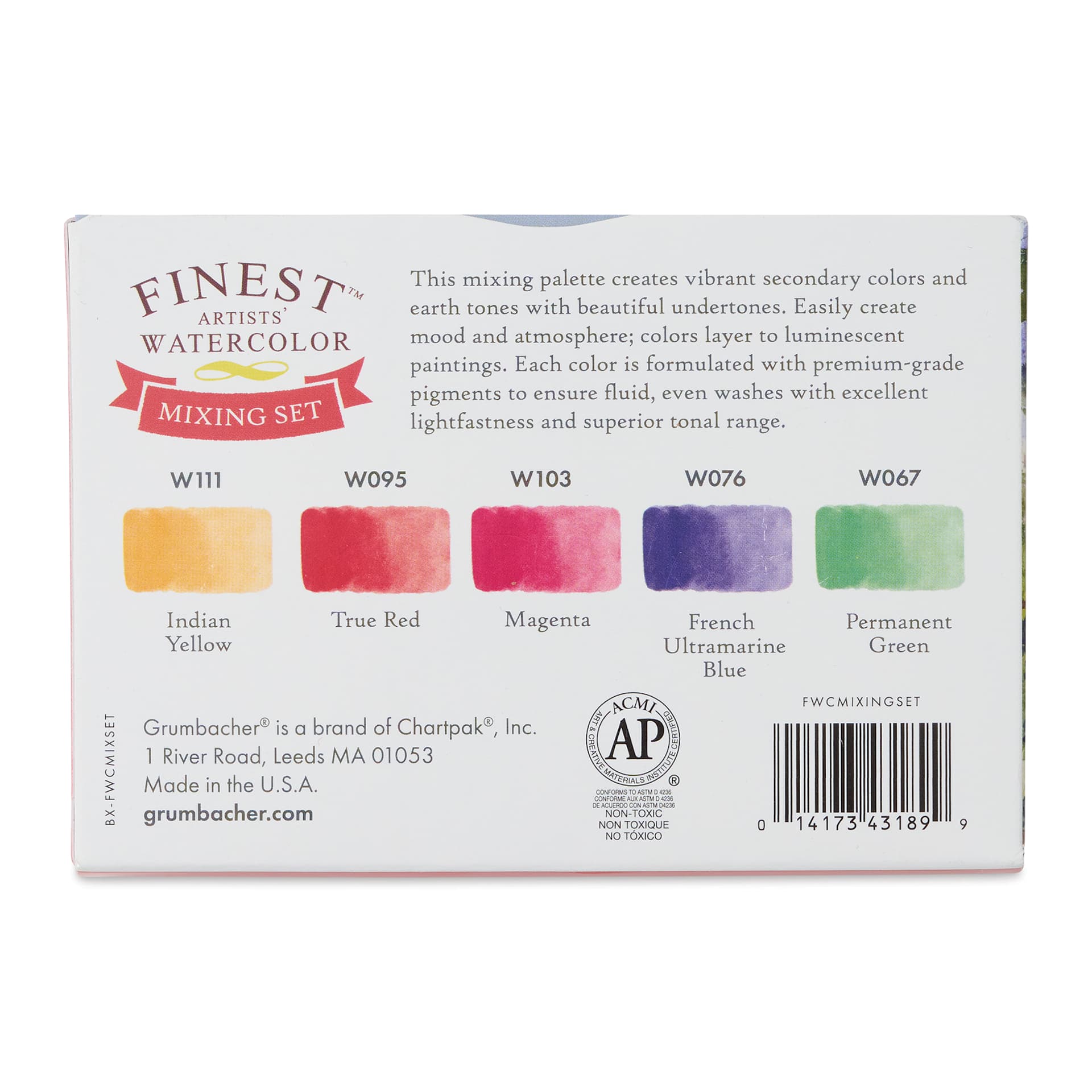 Grumbacher Finest Artists' Watercolor Tubes  - Mixing Colors, Set of 5 (back of package)