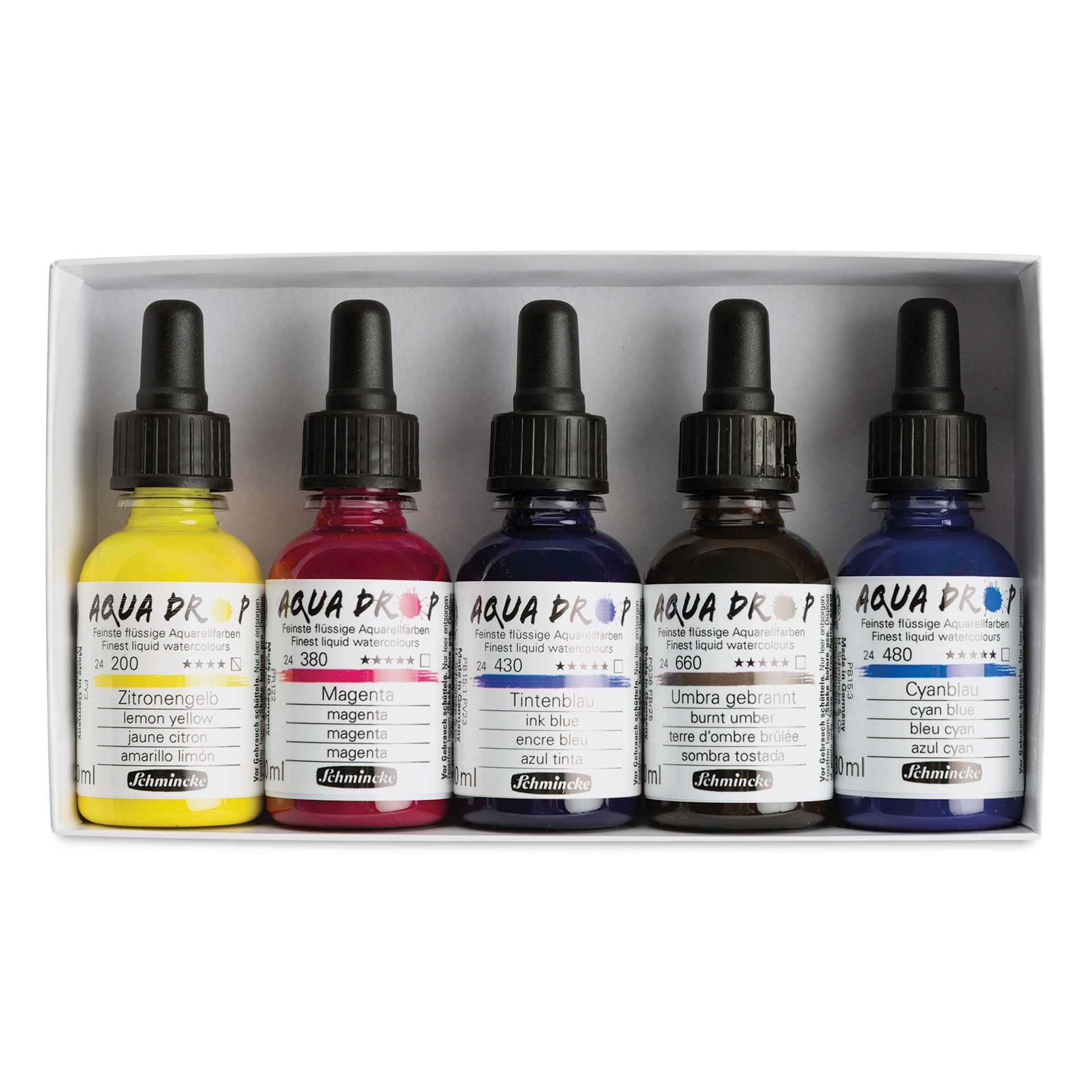 Schmincke Aqua Drop Watercolors - Set of 5, Marissa Oosterlee Girls Underwater, 30 ml Bottles set contents