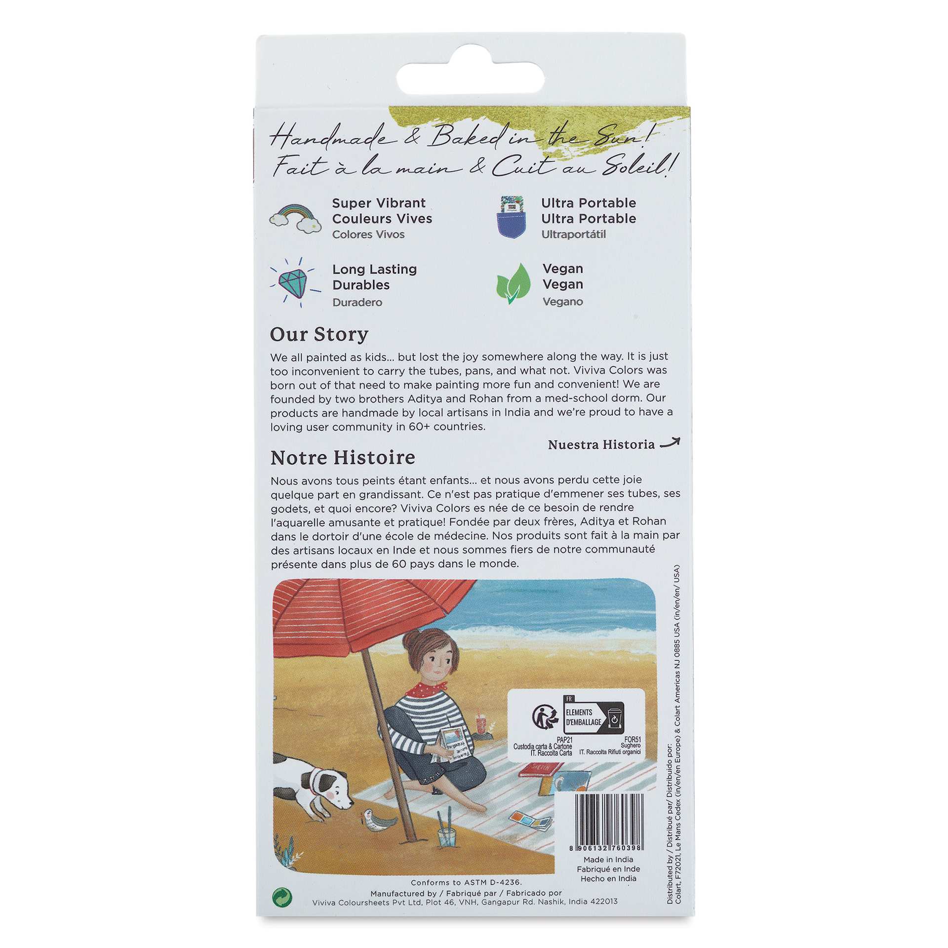 Viviva Watercolor Paint Pan Set - Original, Set of 16 back of package