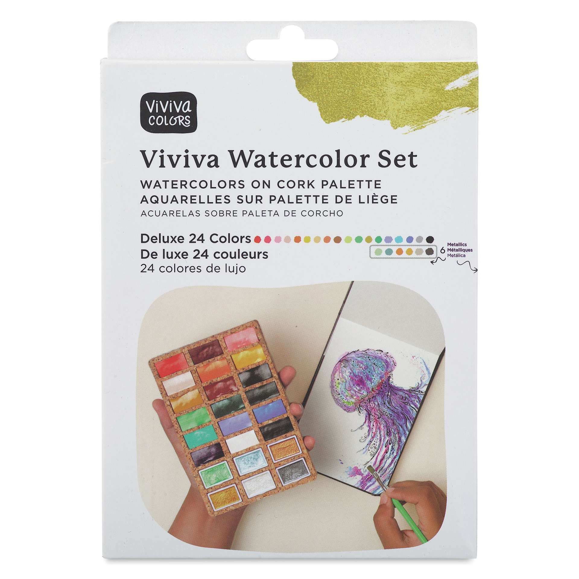 Viviva Watercolor Paint Pan Set - Deluxe, Set of 24 front of package