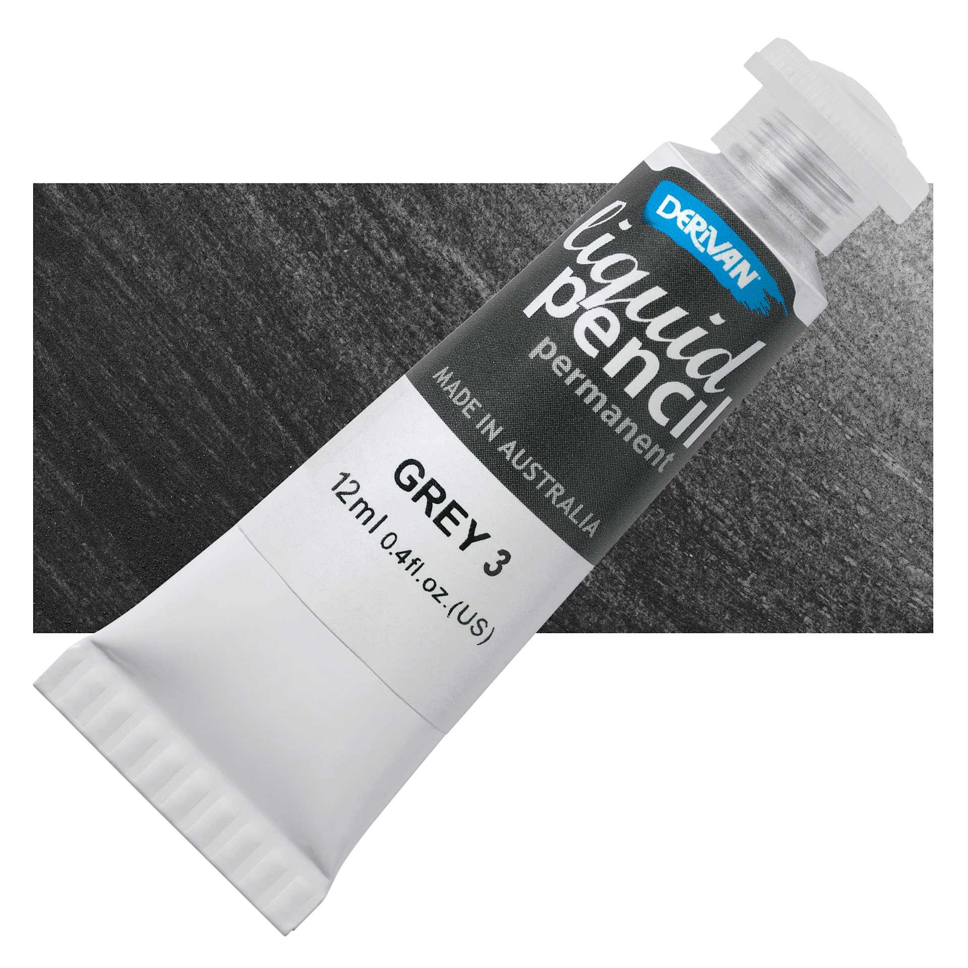 Derivan Permanent Liquid Pencil Tube - Grey #3, 12 ml, bottle with swatch
