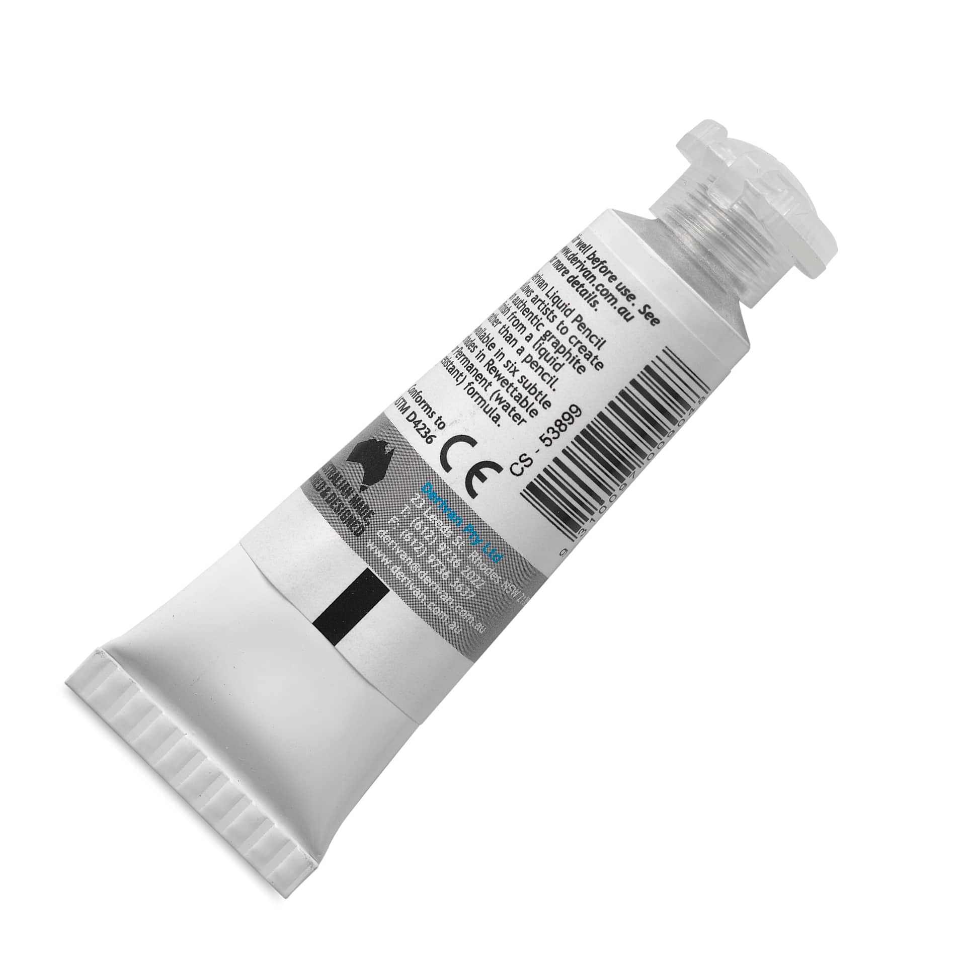 Derivan Permanent Liquid Pencil Tube - Grey #9, 12 ml, back of tube
