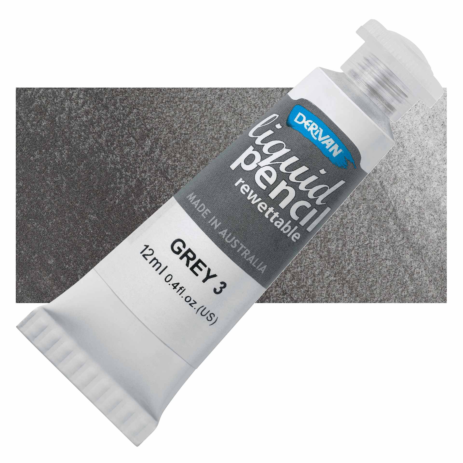 Derivan Rewettable Liquid Pencil Tube - Grey #3, 12 ml, bottle with swatch