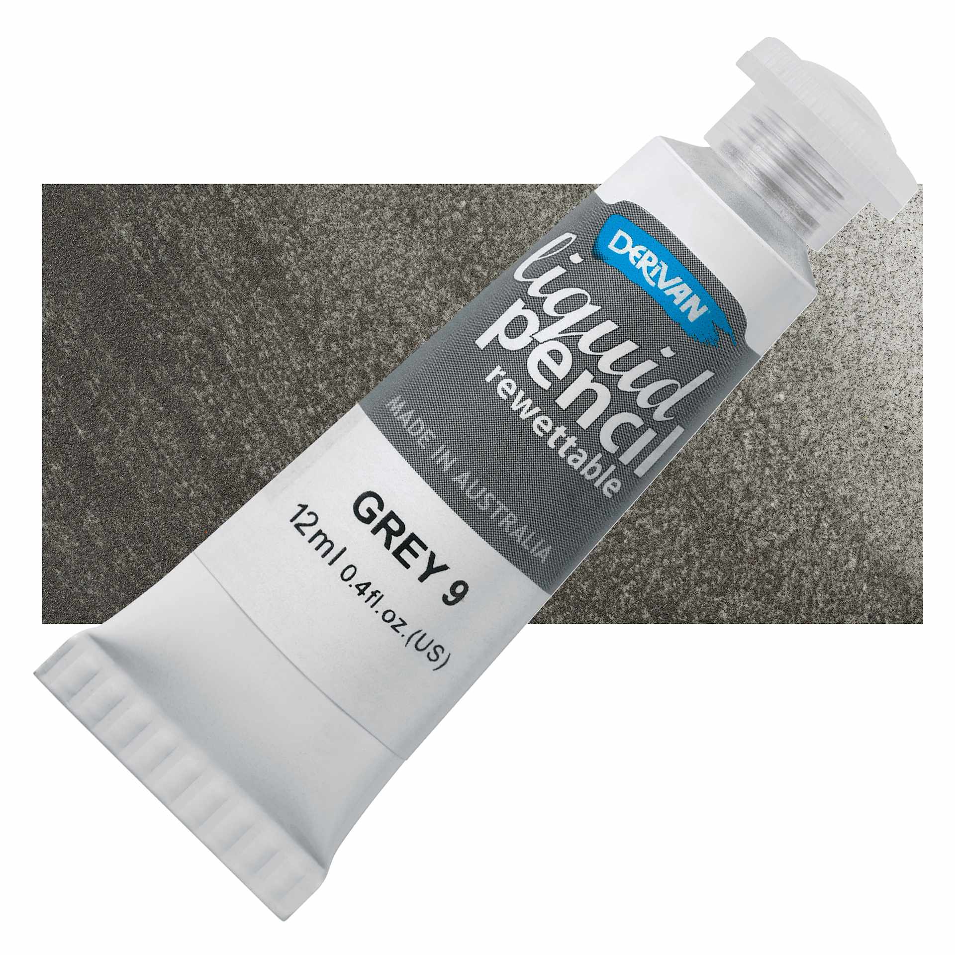 Derivan Rewettable Liquid Pencil Tube - Grey #9, 12 ml, bottle with swatch