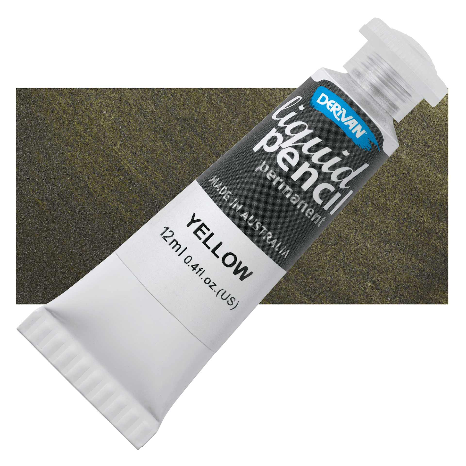 Derivan Permanent Liquid Pencil Tube - Yellow, 12 ml, bottle with swatch