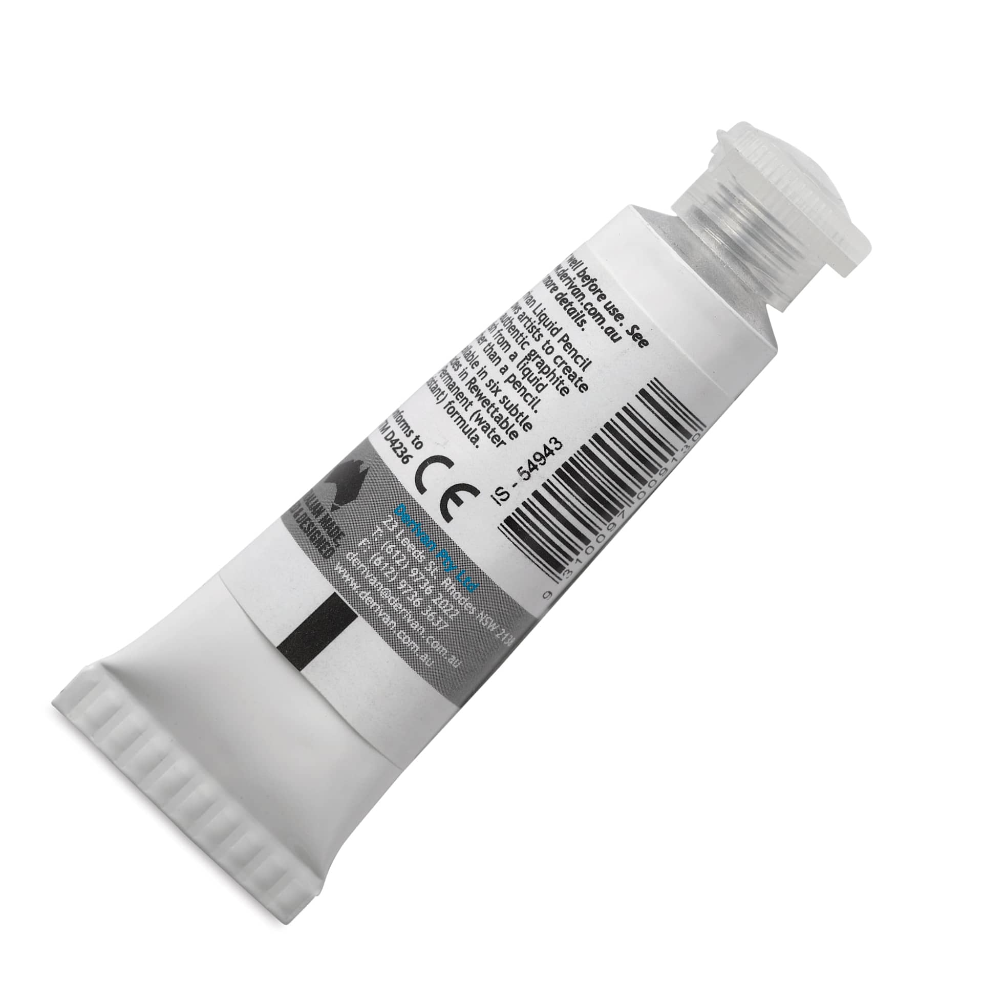 Derivan Rewettable Liquid Pencil Tube - Yellow, 12 ml, back of tube