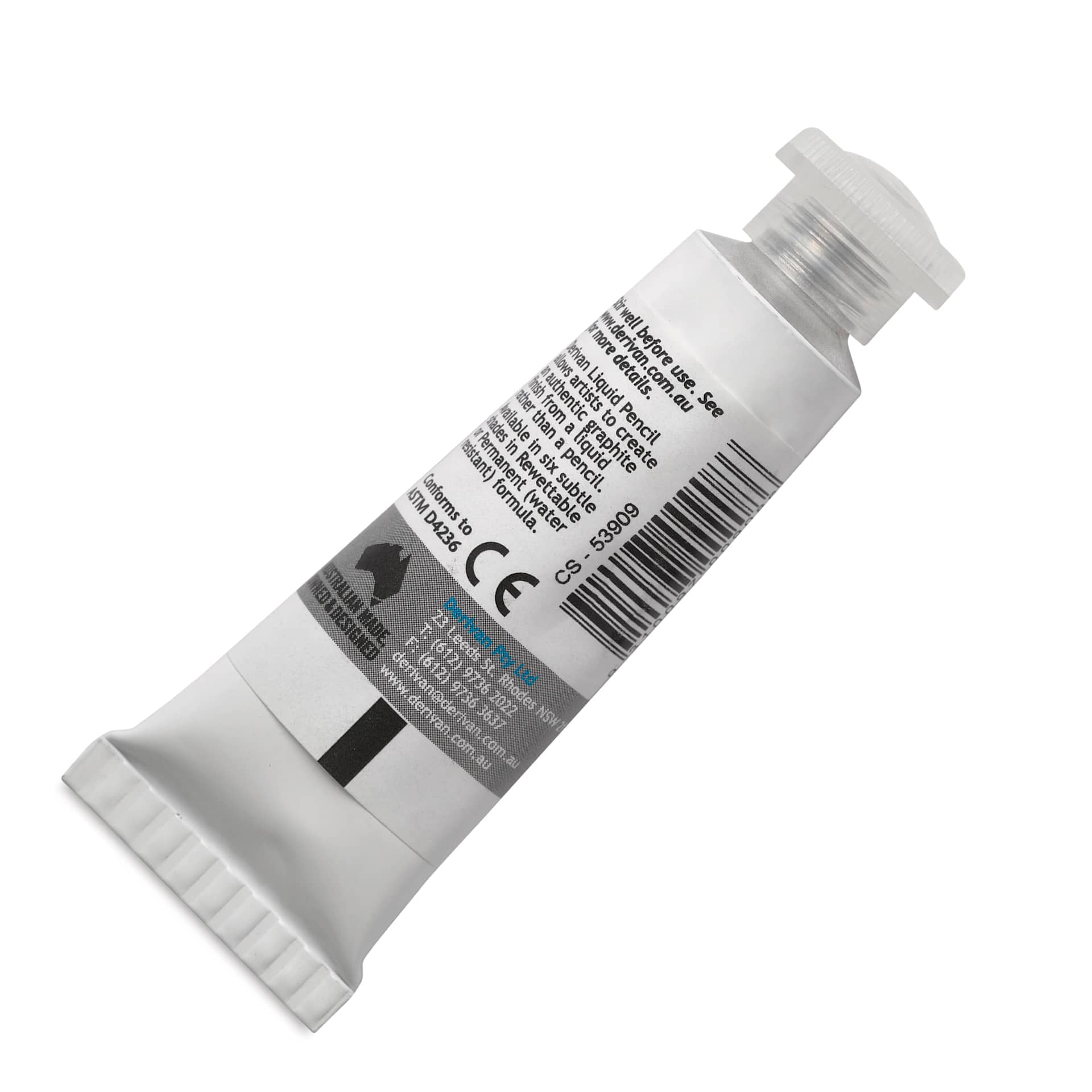 Derivan Rewettable Liquid Pencil Tube - Blue, 12 ml, back of tube