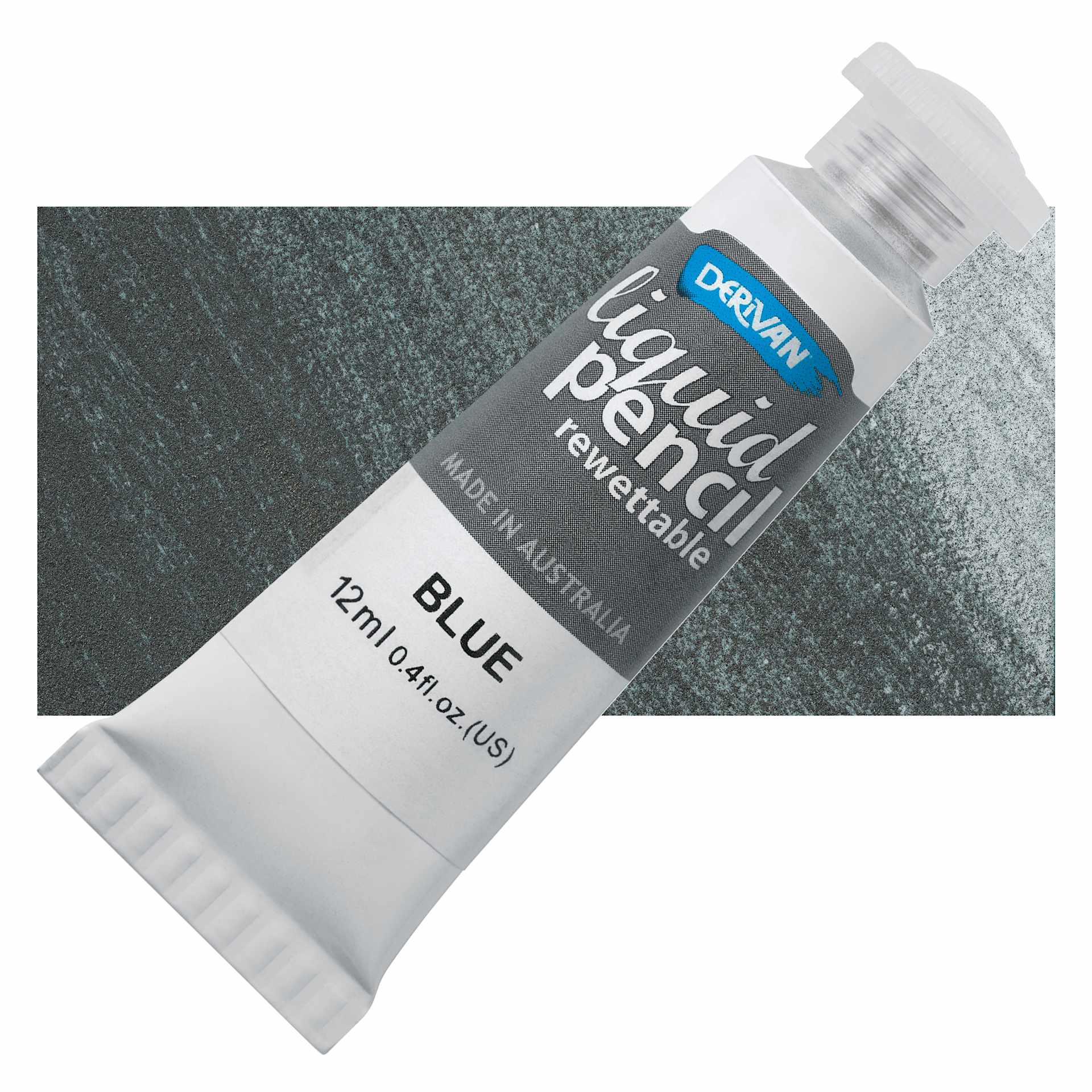Derivan Rewettable Liquid Pencil Tube - Blue, 12 ml, bottle with swatch