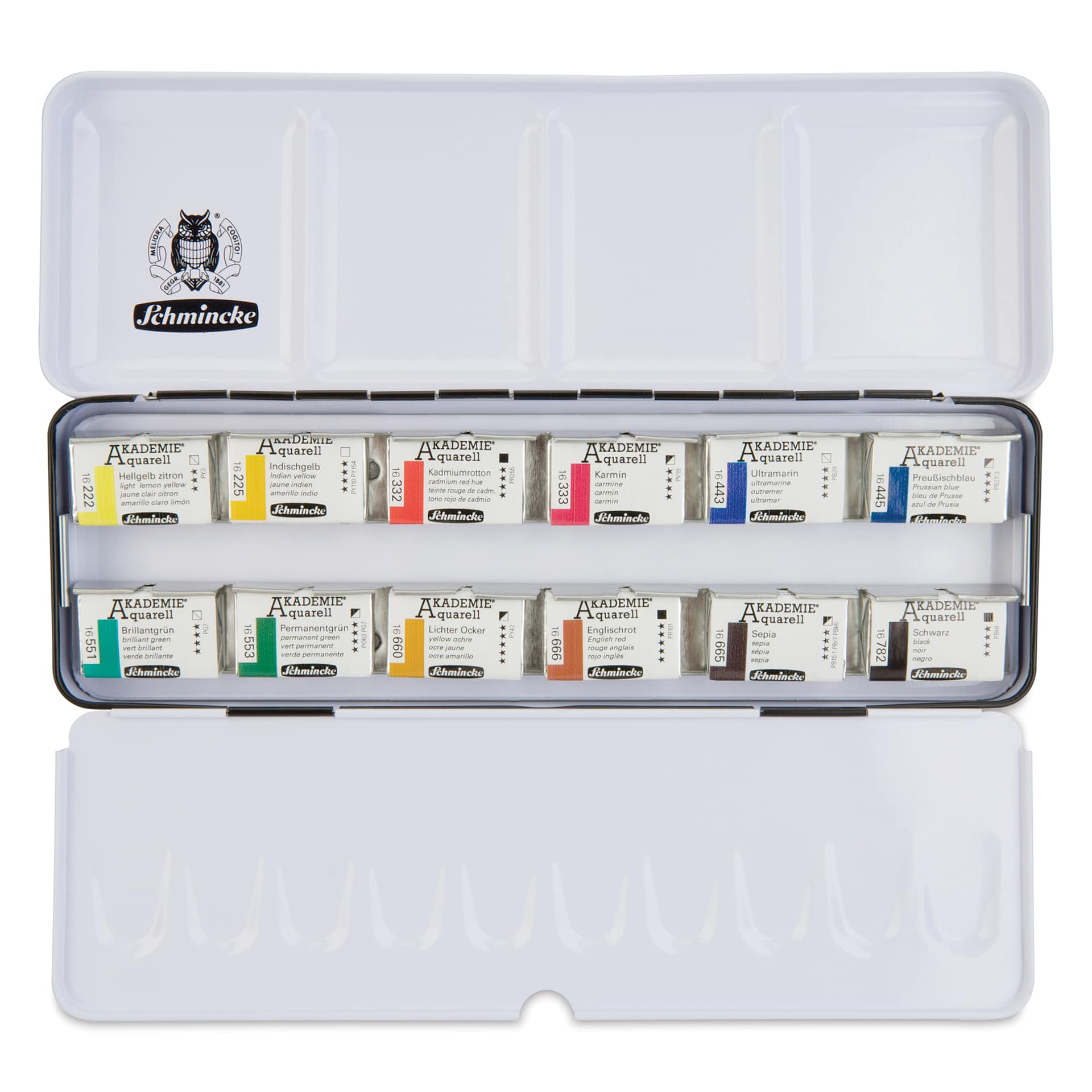 Schmincke Akademie Aquarell Watercolor Pans - Set of 12, Metal Case, Full Pans