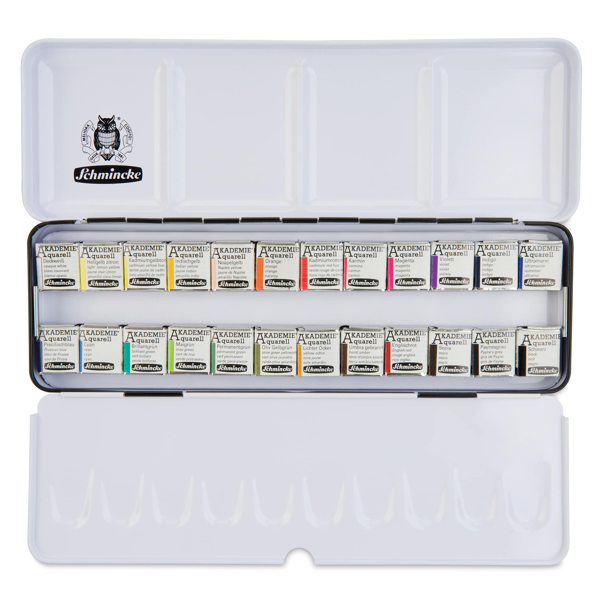 Schmincke Akademie Aquarell Watercolor Pans - Set of 24, Metal Case, Half Pans