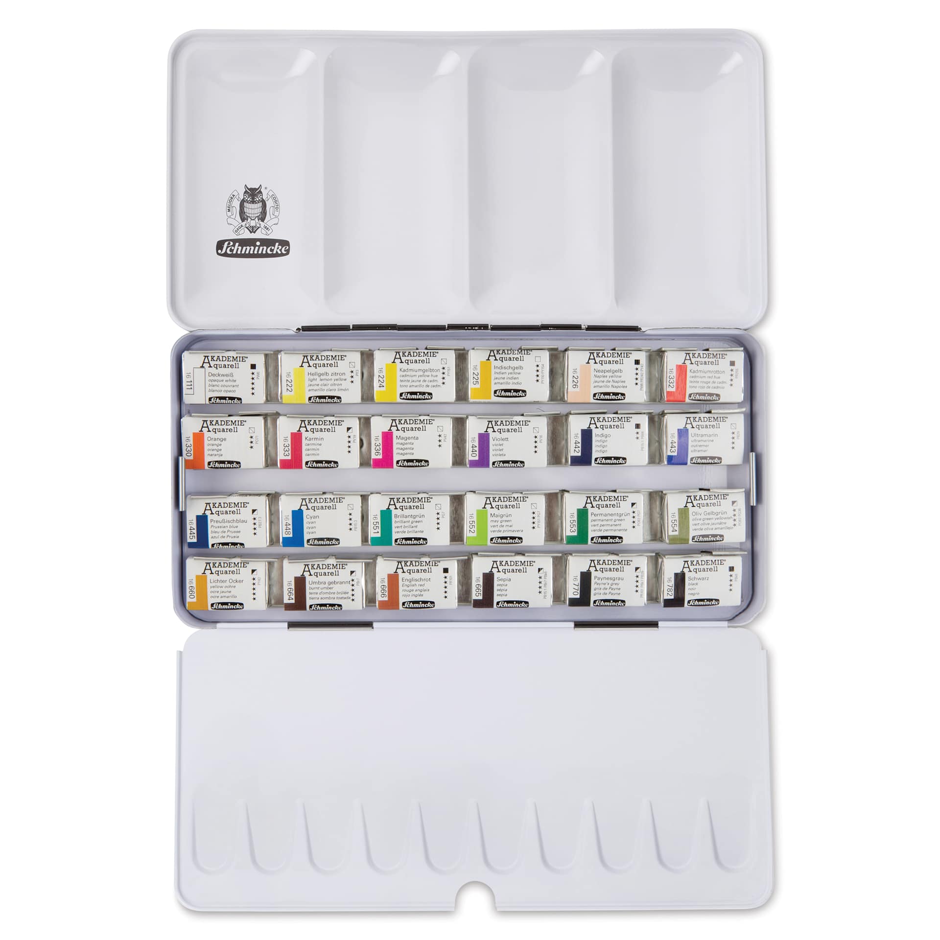 Schmincke Akademie Aquarell Watercolor Pans - Set of 24, Metal Case, Full Pans