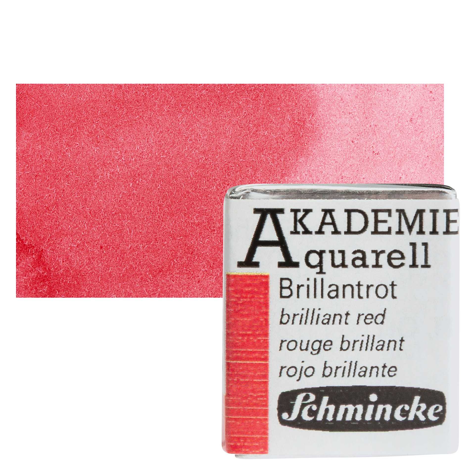 Schmincke Akademie Aquarell Watercolor Pan - Brilliant Red, Half Pan and swatch