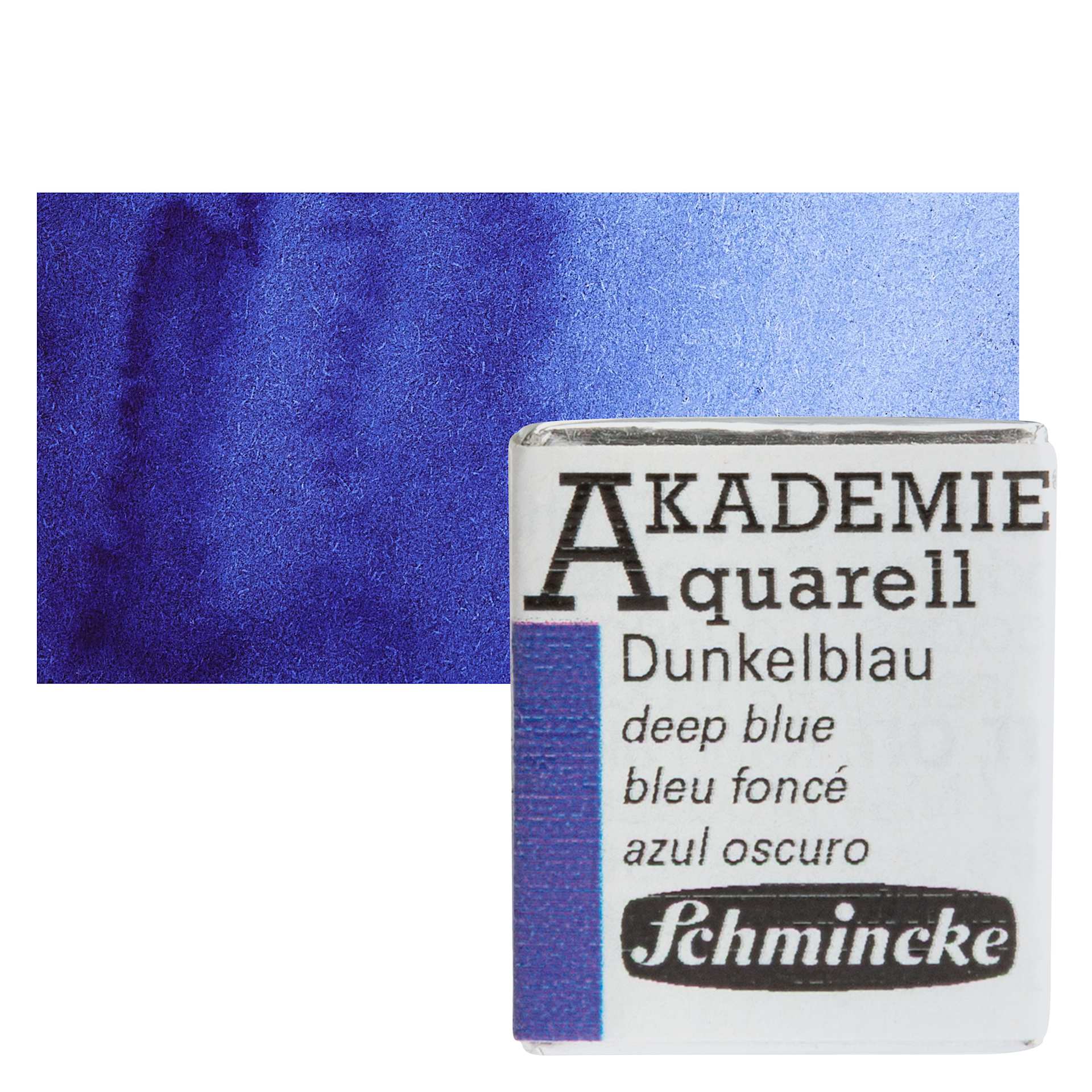 Schmincke Akademie Aquarell Watercolor Pan - Deep Blue, Half Pan and swatch