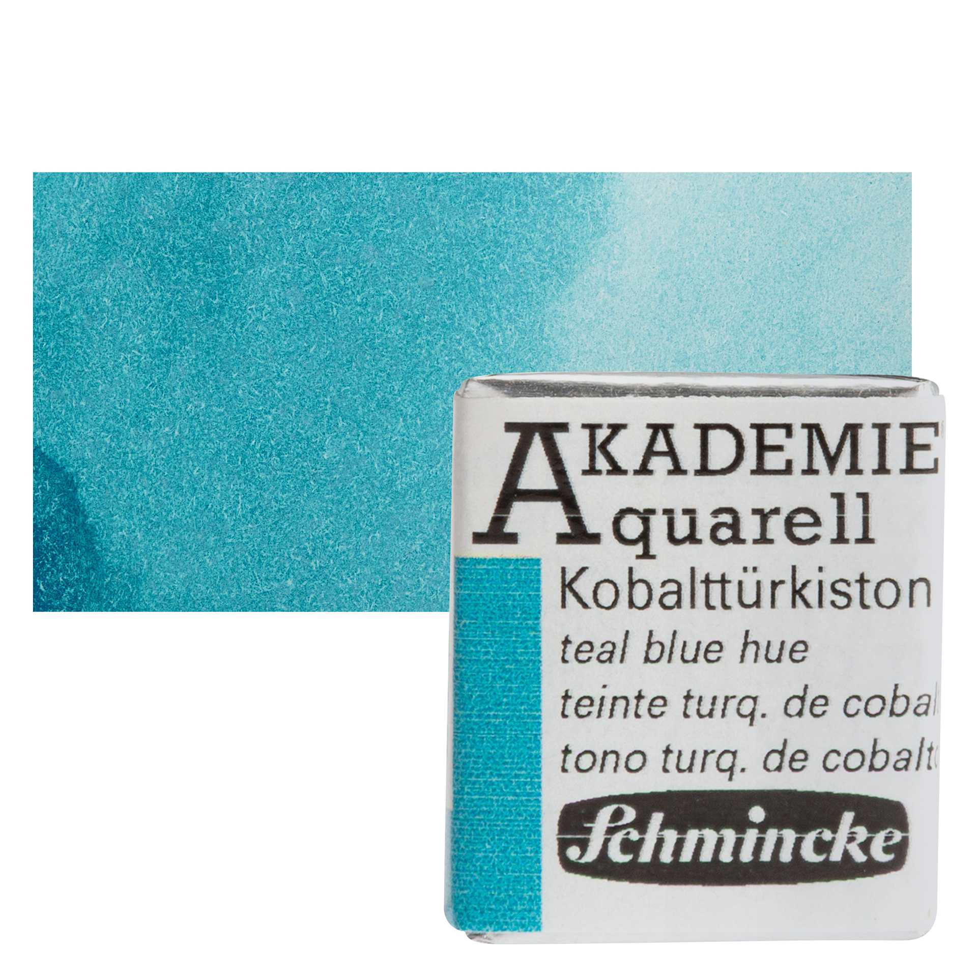 Schmincke Akademie Aquarell Watercolor Pan - Teal Blue, Half Pan and swatch
