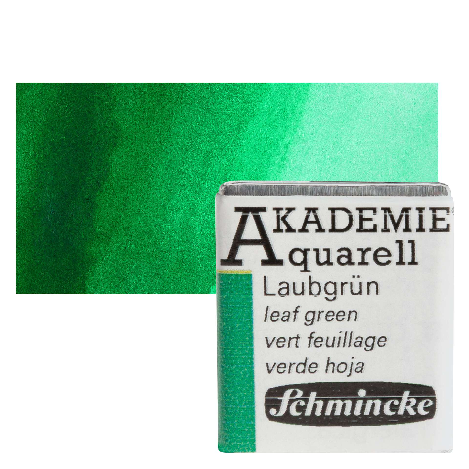 Schmincke Akademie Aquarell Watercolor Pan - Leaf Green, Half Pan and swatch