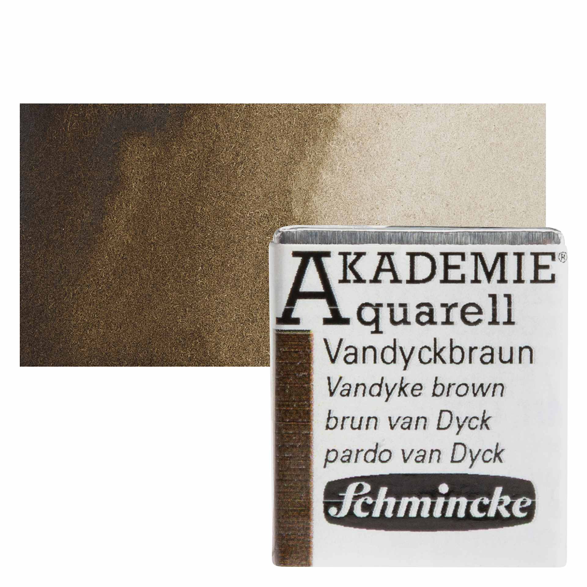 Schmincke Akademie Aquarell Watercolor Pan - Vandyke Brown, Half Pan and swatch