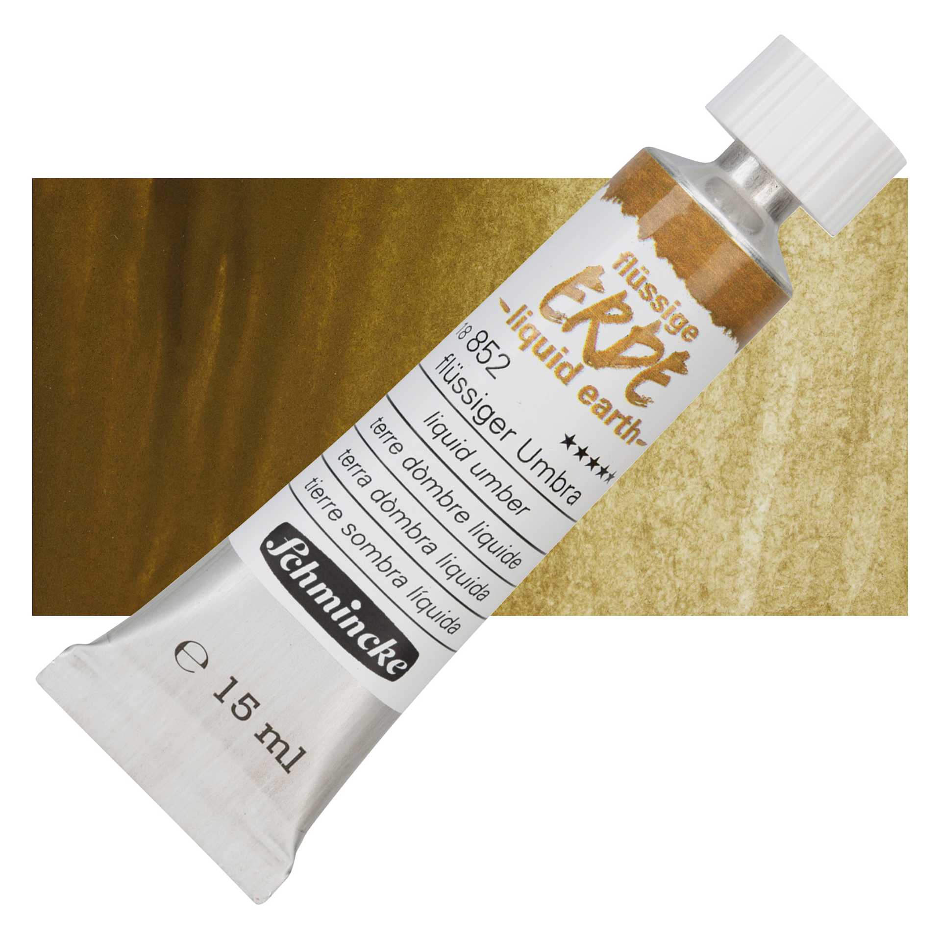 Schmincke Liquid Earth Watercolor Tube - Liquid Umber, 15 ml tube and swatch