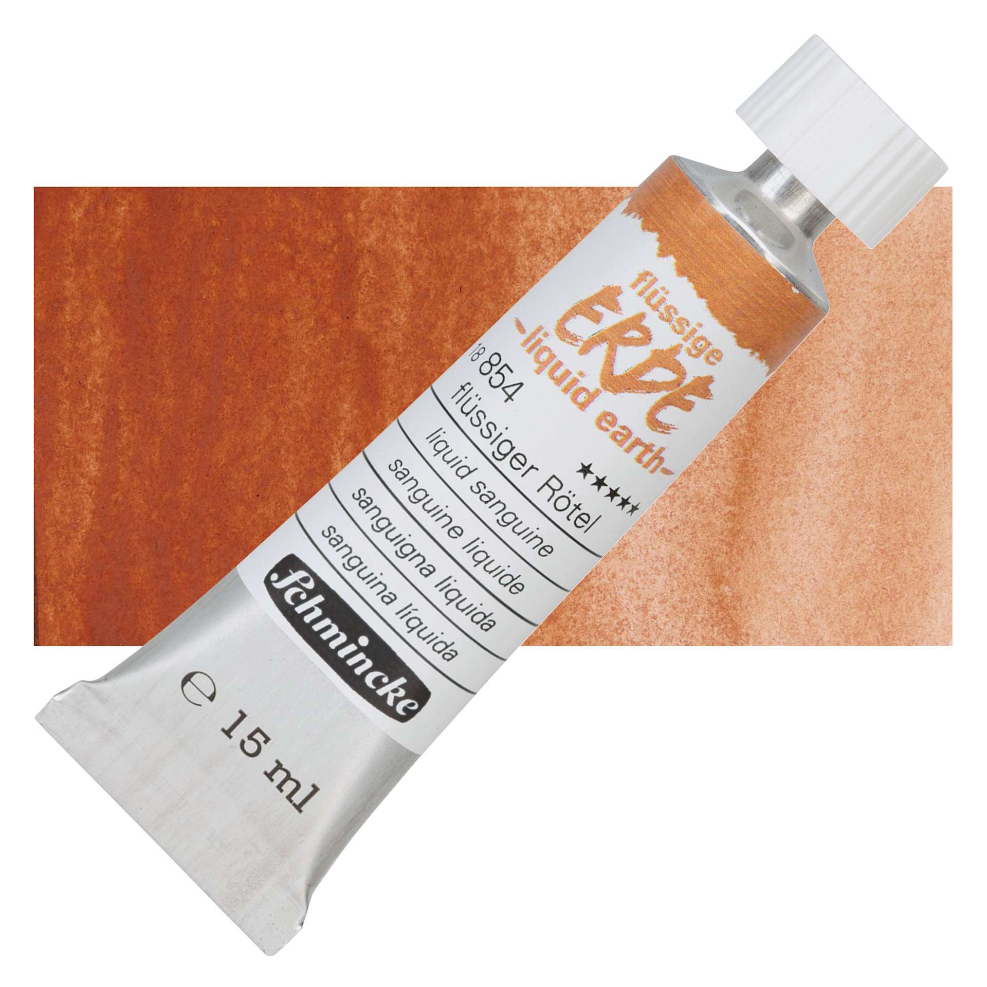 Schmincke Liquid Earth Watercolor Tube - Liquid Sanguine, 15 ml tube and swatch
