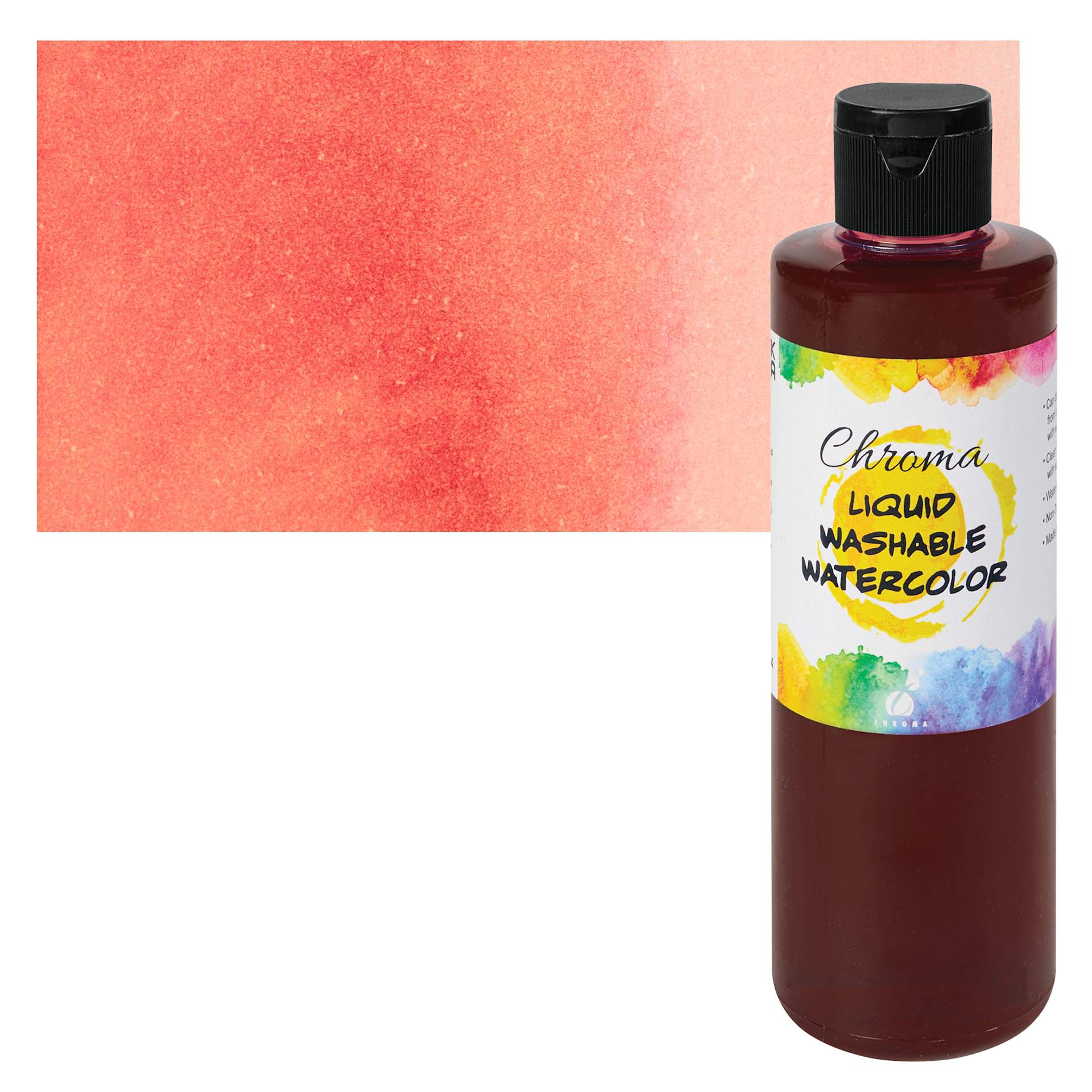 Chroma Liquid Washable Watercolor Paint - Coral, 8.4 oz, Bottle with swatch