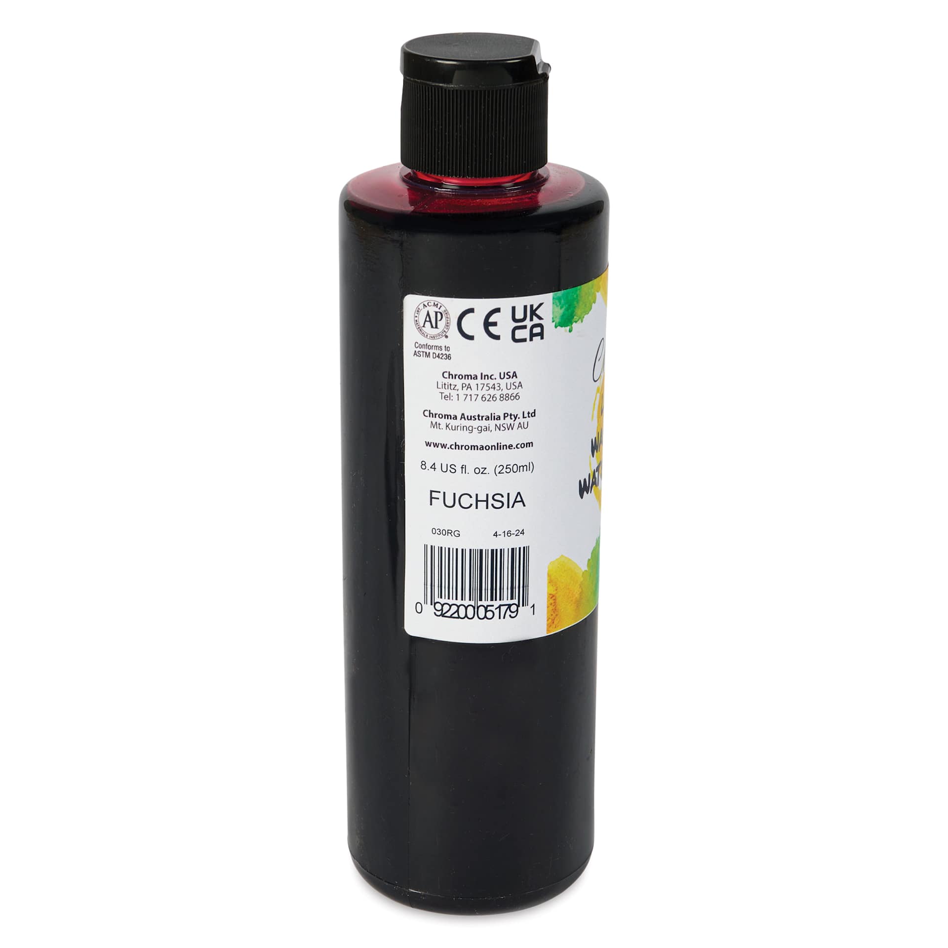 Chroma Liquid Washable Watercolor Paint - Fuchsia, 8.4 oz, Bottle, back