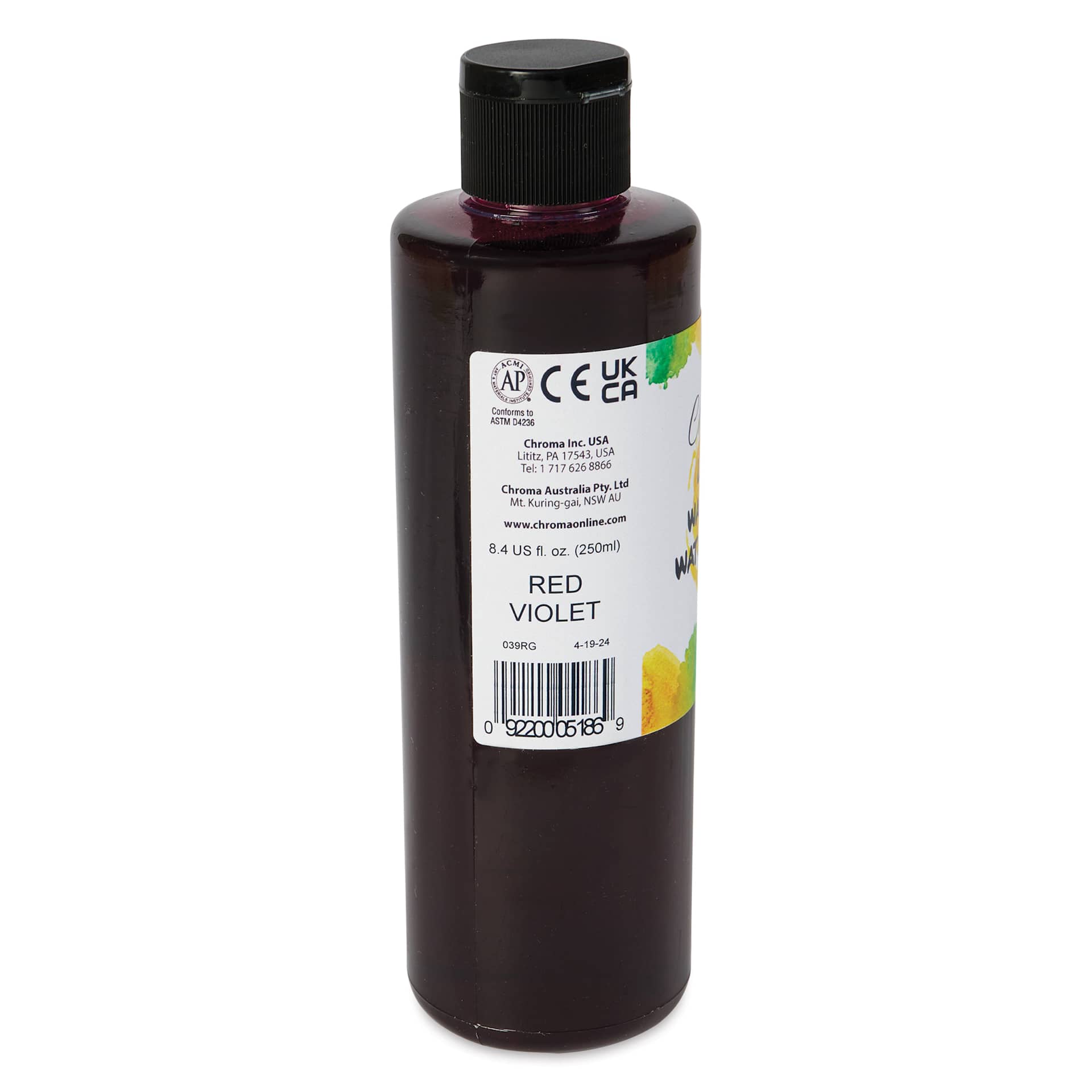 Chroma Liquid Washable Watercolor Paint - Red Violet, 8.4 oz, Bottle, back