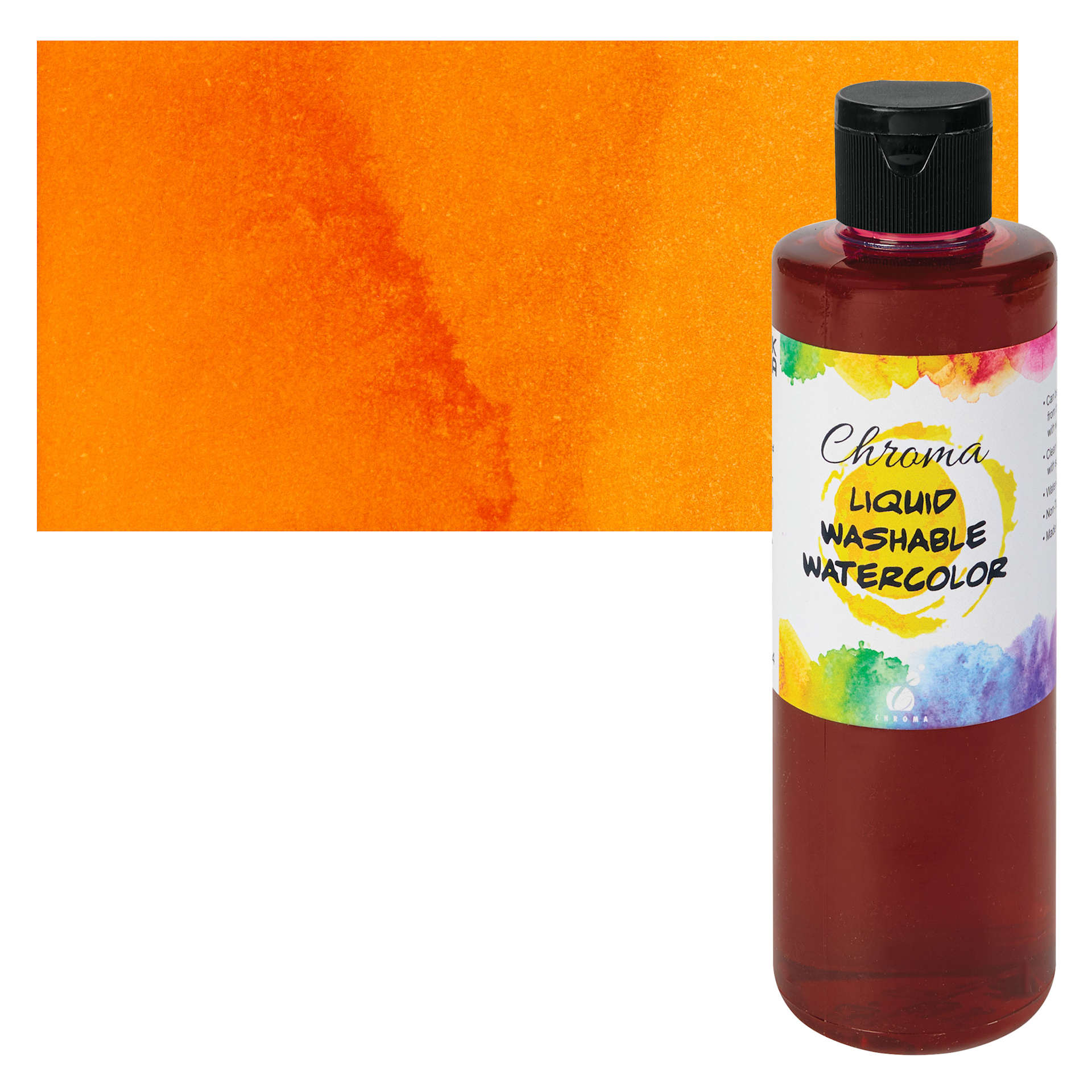 Chroma Liquid Washable Watercolor Paint - Orange, 8.4 oz, Bottle with swatch