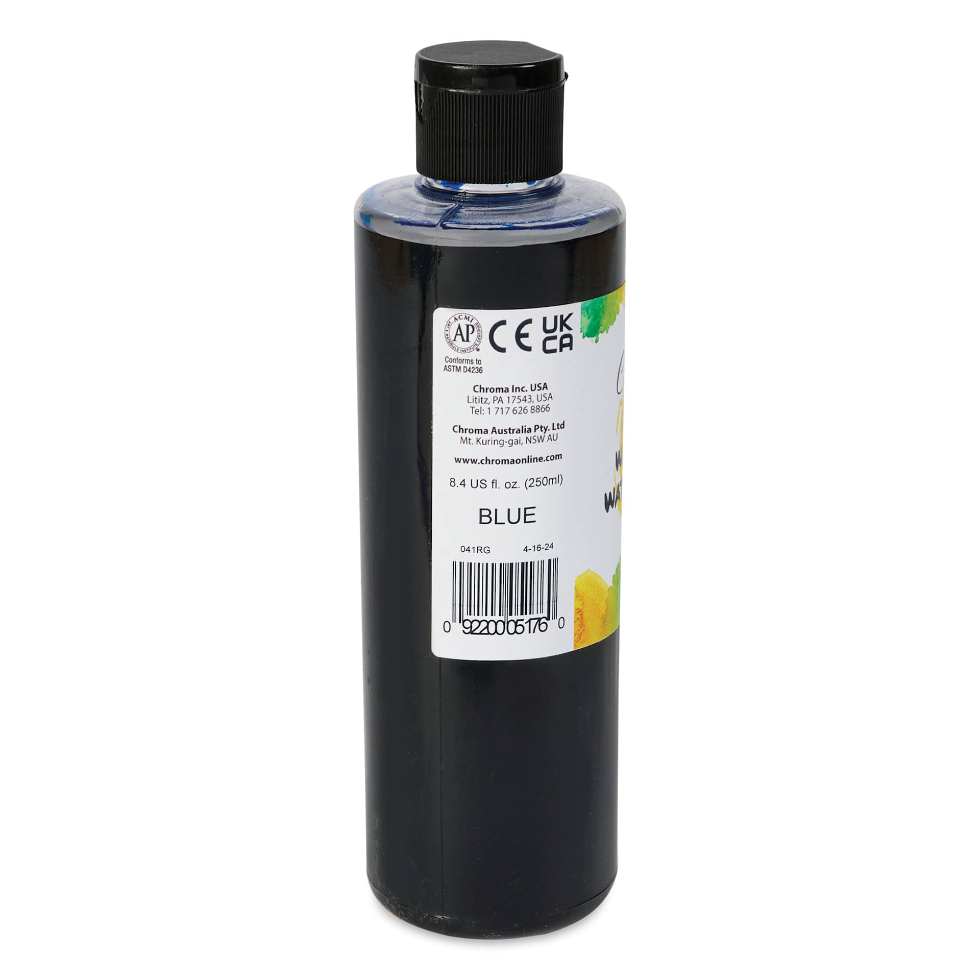 Chroma Liquid Washable Watercolor Paint - Blue, 8.4 oz, Bottle, back