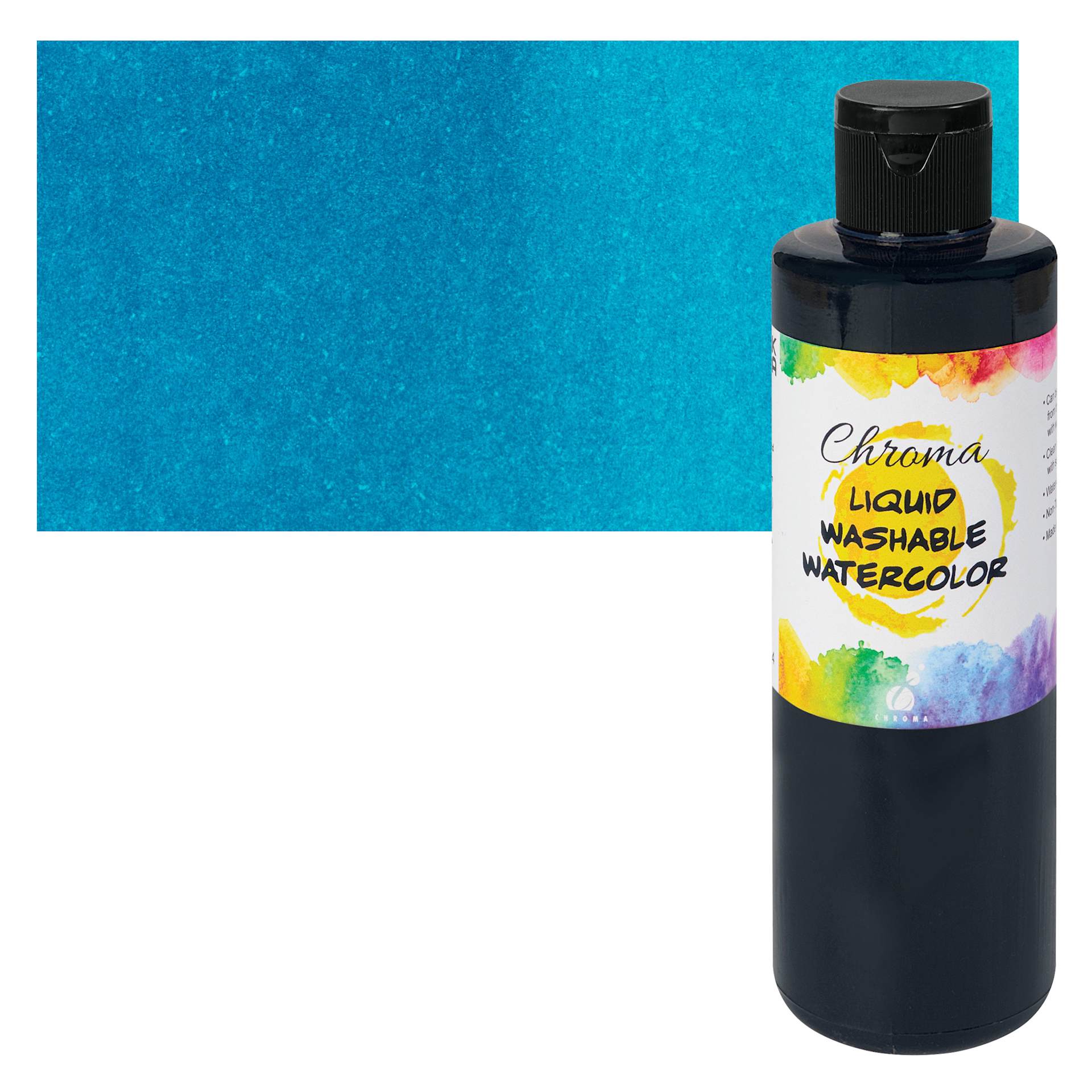 Chroma Liquid Washable Watercolor Paint - Blue, 8 oz, Bottle with swatch