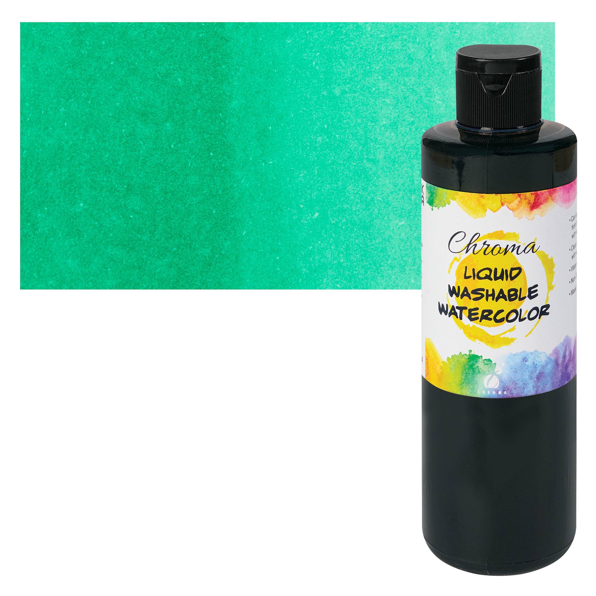 Chroma Liquid Washable Watercolor Paint - Blue Green, 8.4 oz, Bottle with swatch