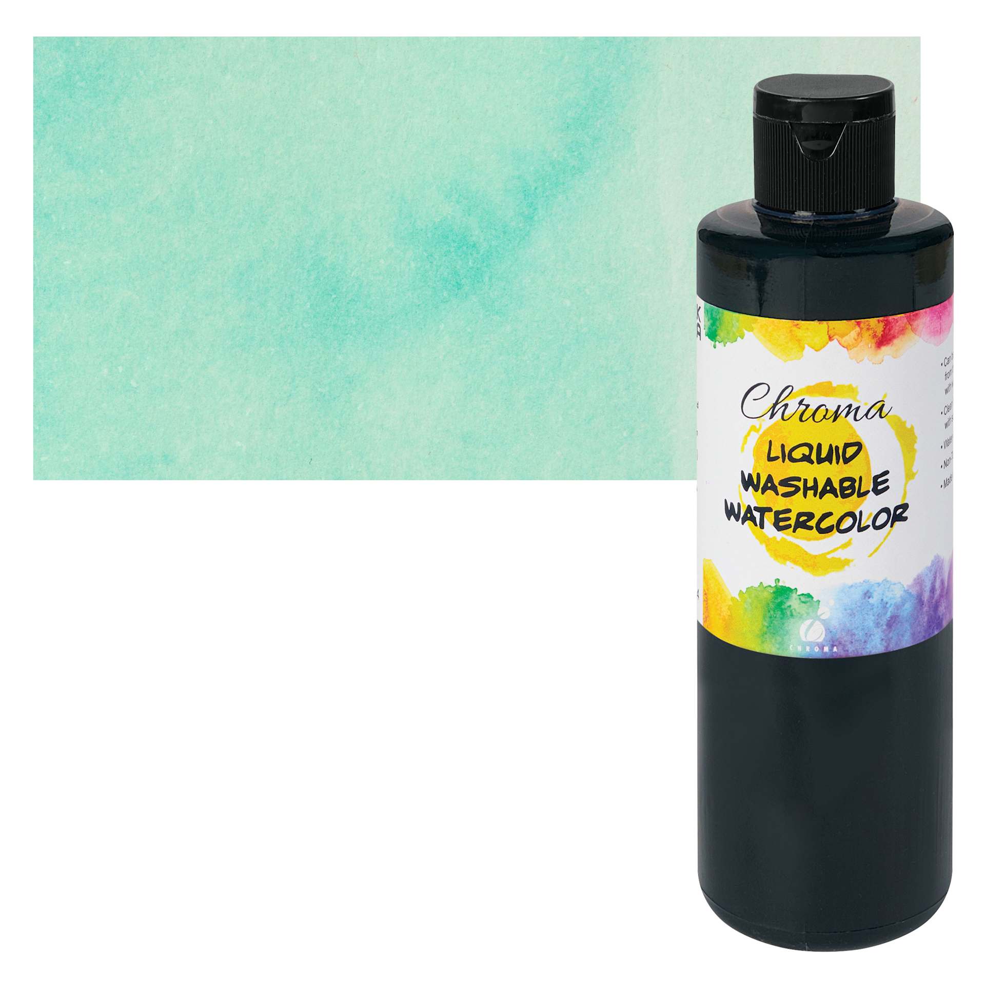 Chroma Liquid Washable Watercolor Paint - Turquoise, 8.4 oz, Bottle with swatch