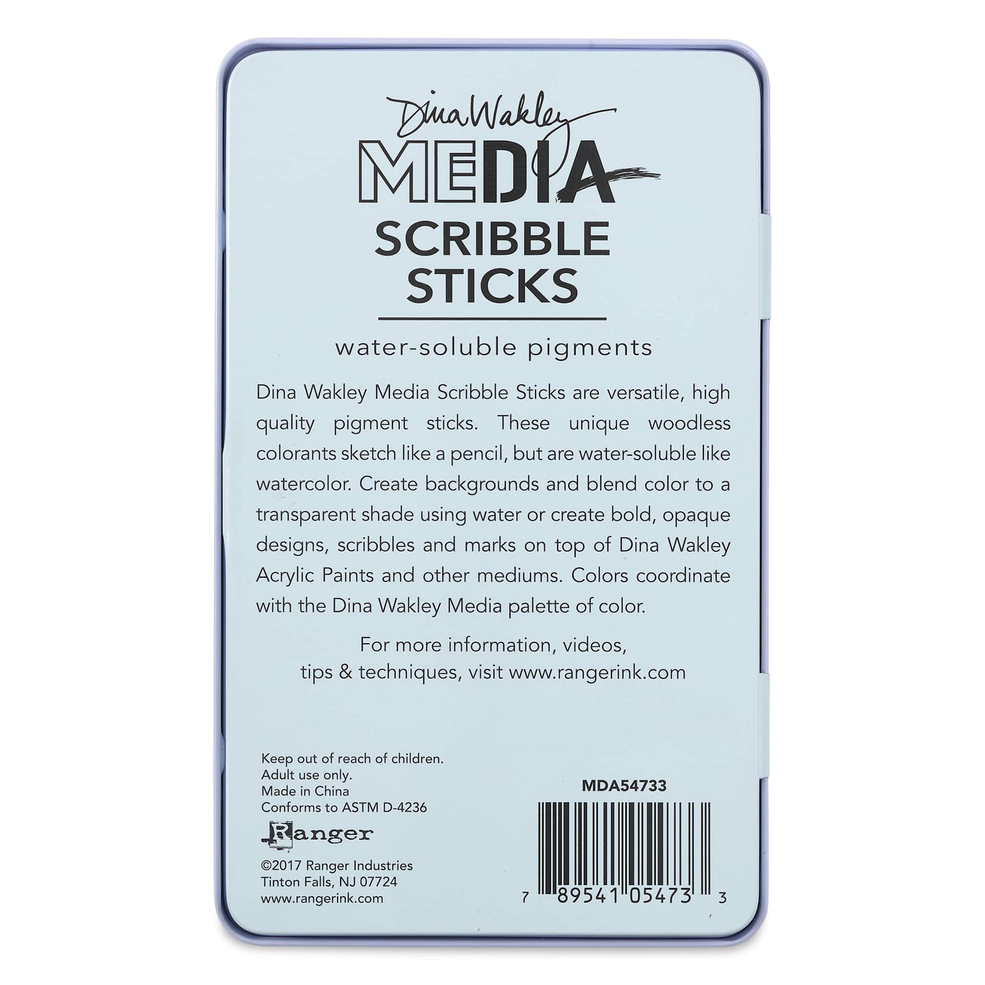 Ranger Dina Wakley Scribble Water-Soluble Pigment Sticks - Set 1, Set of 12 back of package