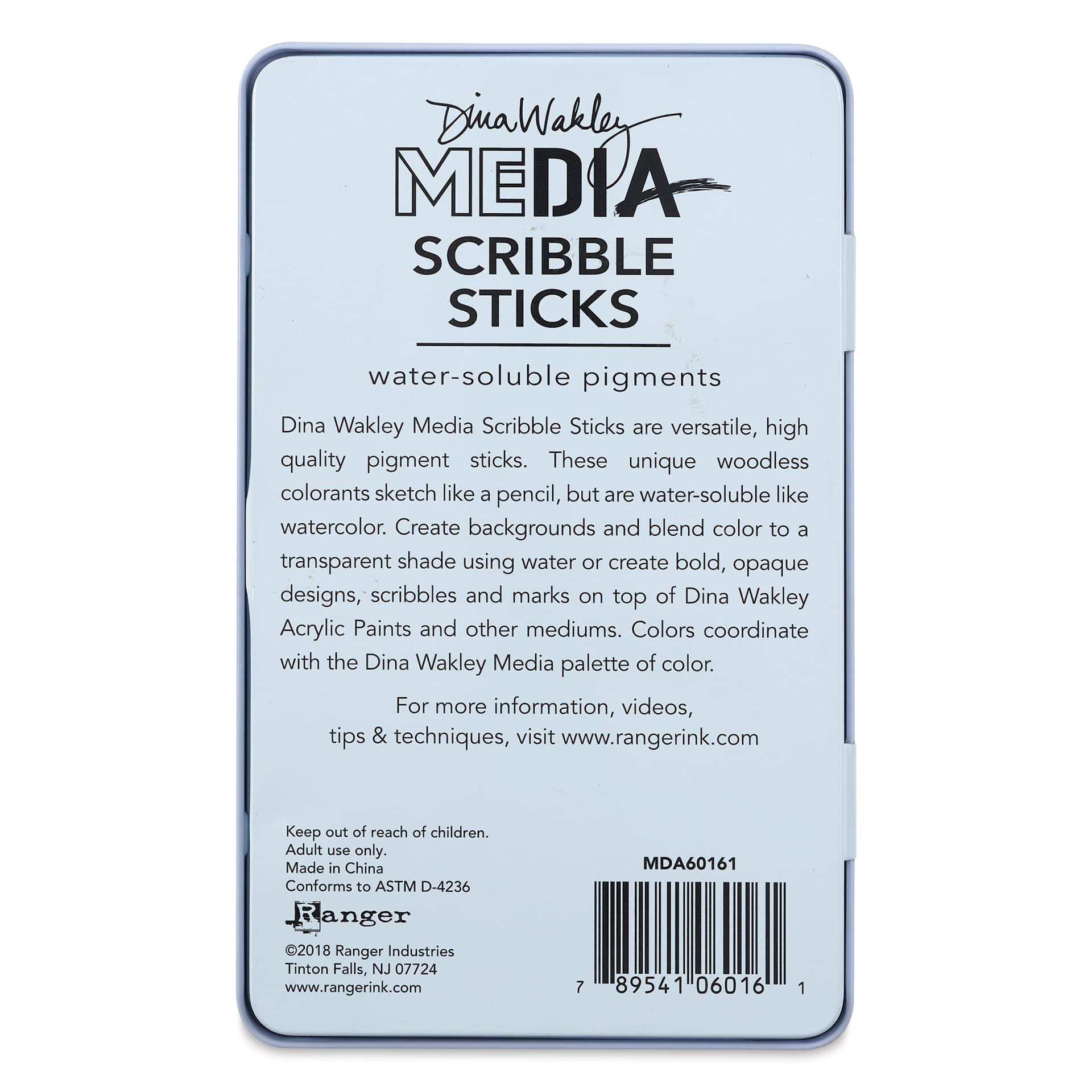 Ranger Dina Wakley Scribble Water-Soluble Pigment Sticks - Set 2, Set of 12 back of package